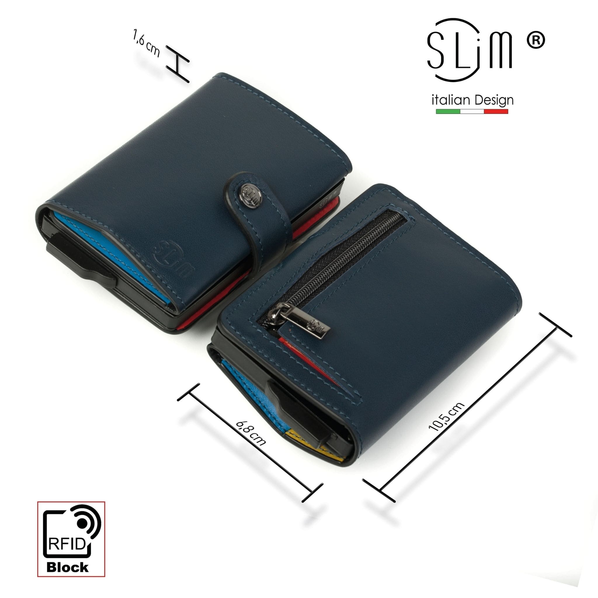Portacarte Vera Pelle Blu Multicolor con zip porta-monete