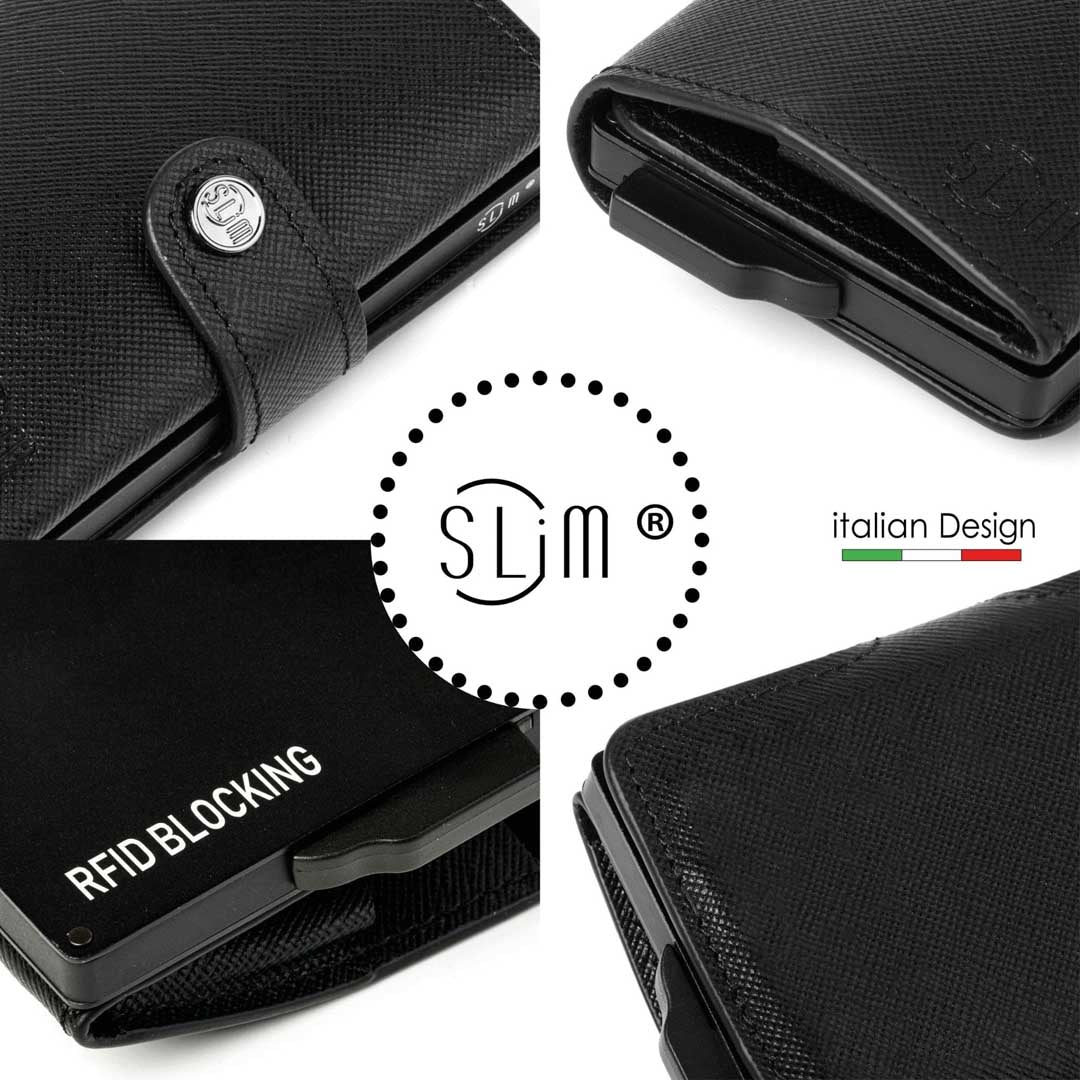 Portacarte Vera Pelle Saffiano Anti Graffio Nero Senza Zip