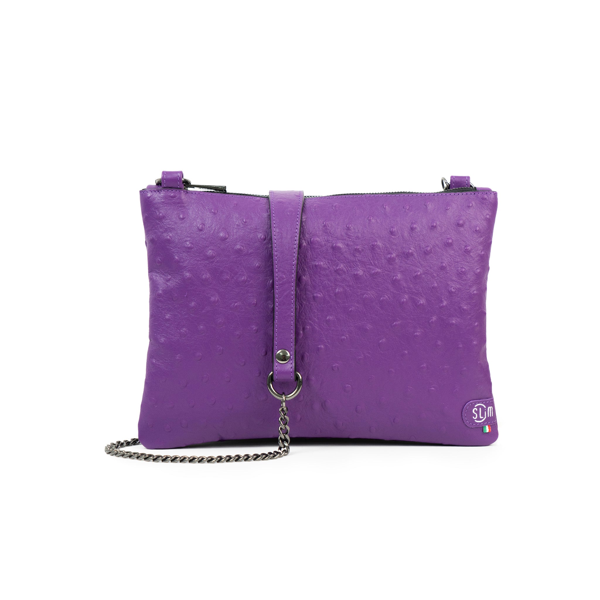 Pochette con Tracolla Vera Pelle Struzzo Viola