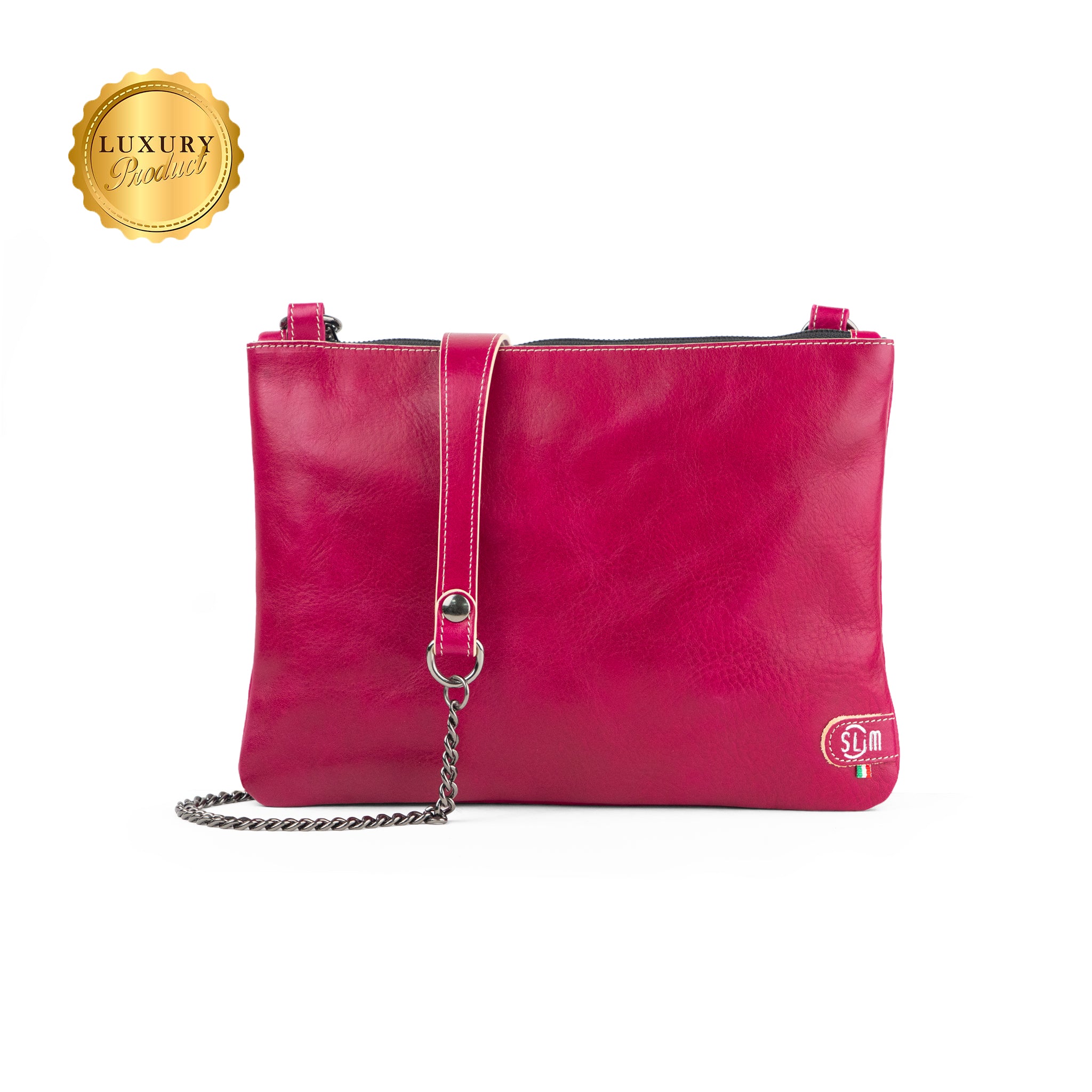 Pochette con Tracolla Vera Pelle Vegetale Fucsia