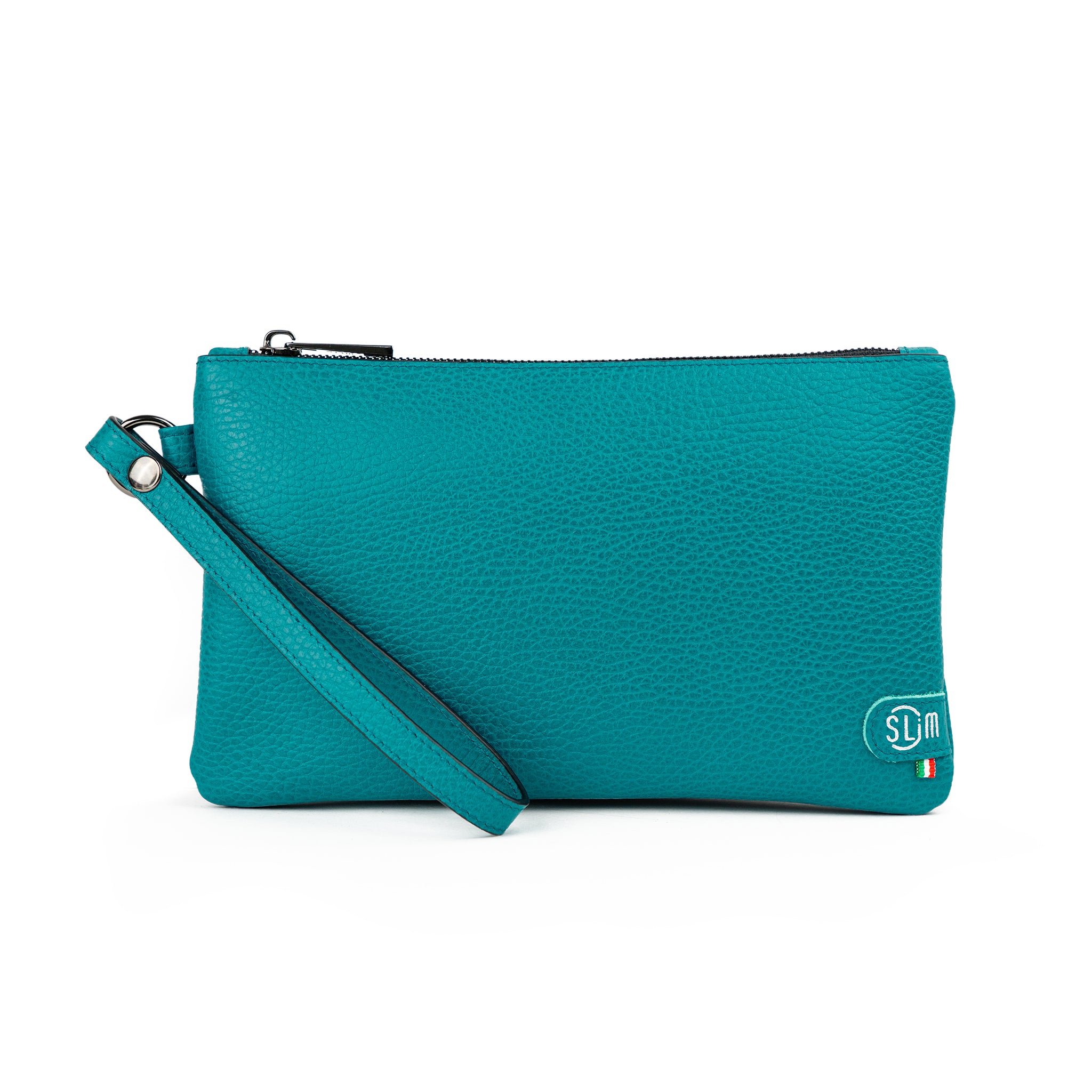 Pochette con Polsiera Vera Pelle Bottalato Petrolio
