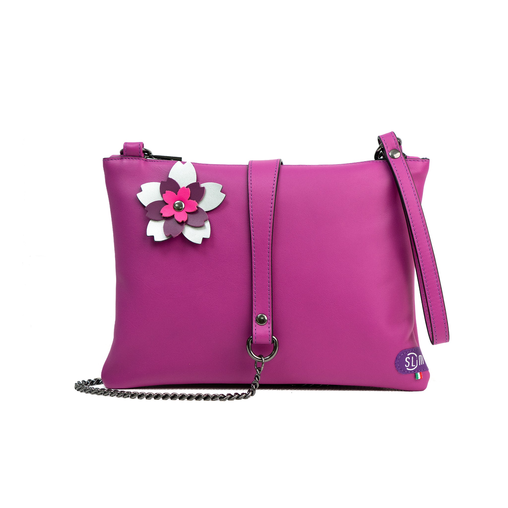 Clutch Bag with Wristband in Genuine Black Saffiano Leather