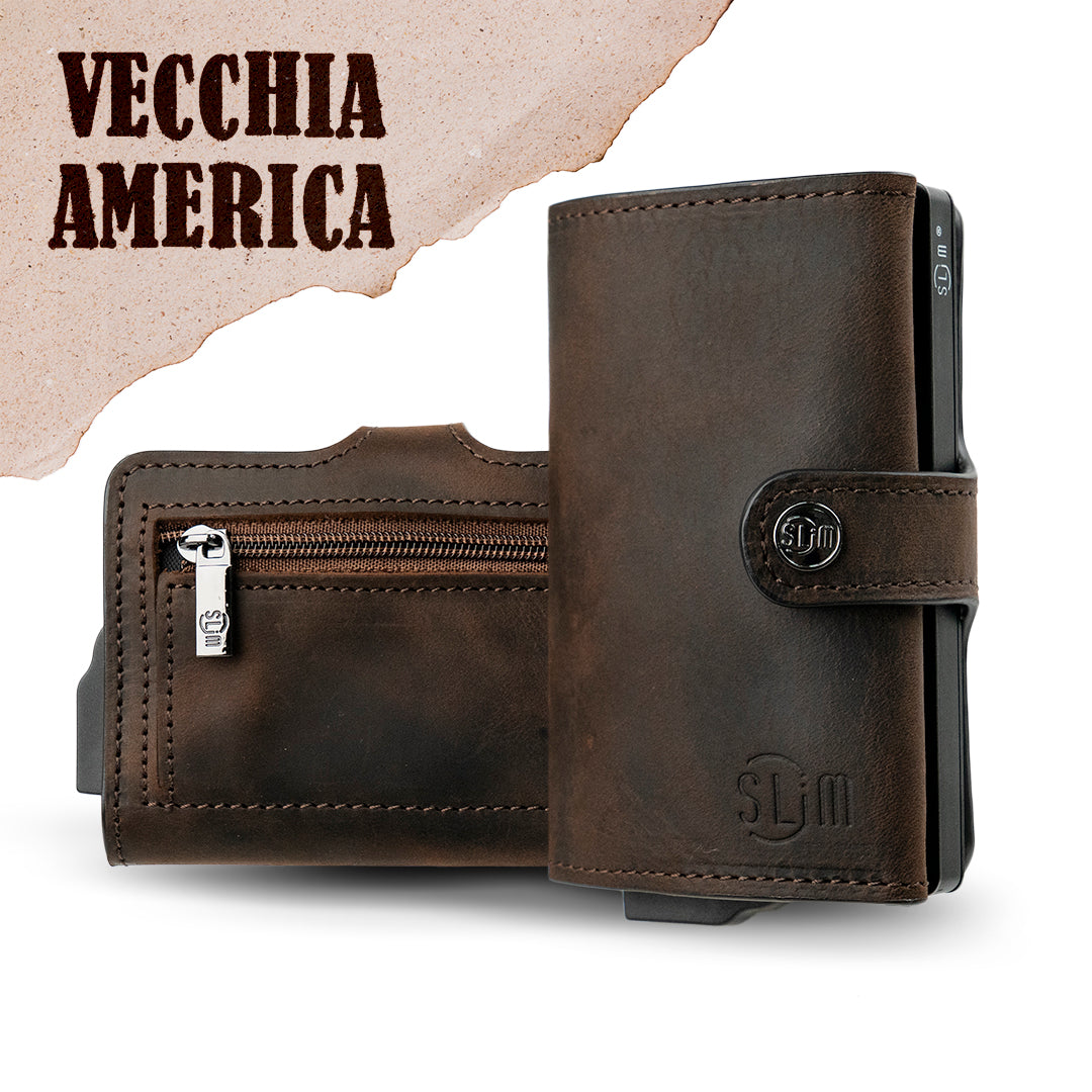 Porta Carte Vera Pelle Crazy Horse Dark Brown con zip