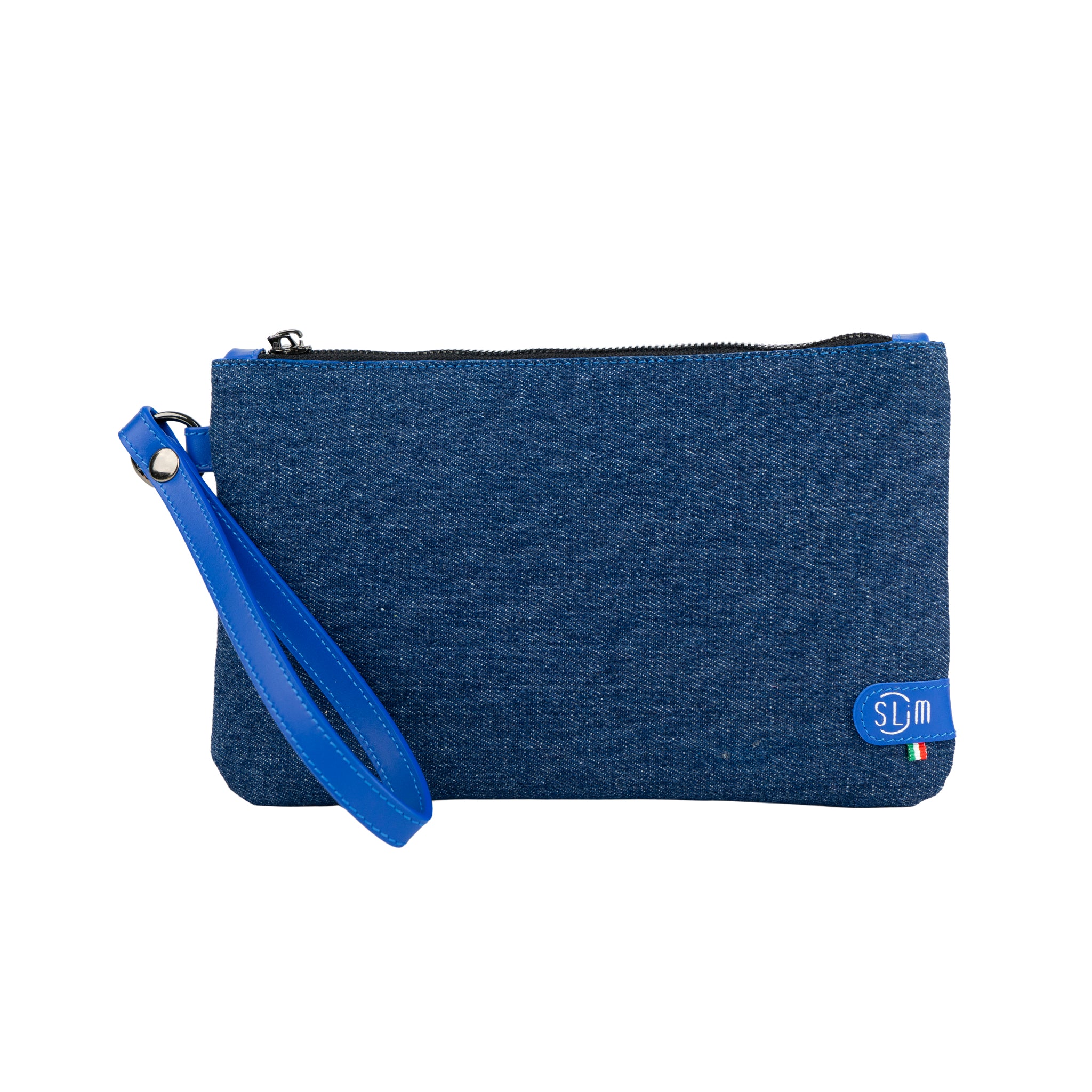 Pochette con Polsiera Vera Pelle Jeans/ Vera Pelle Blu Elettrico