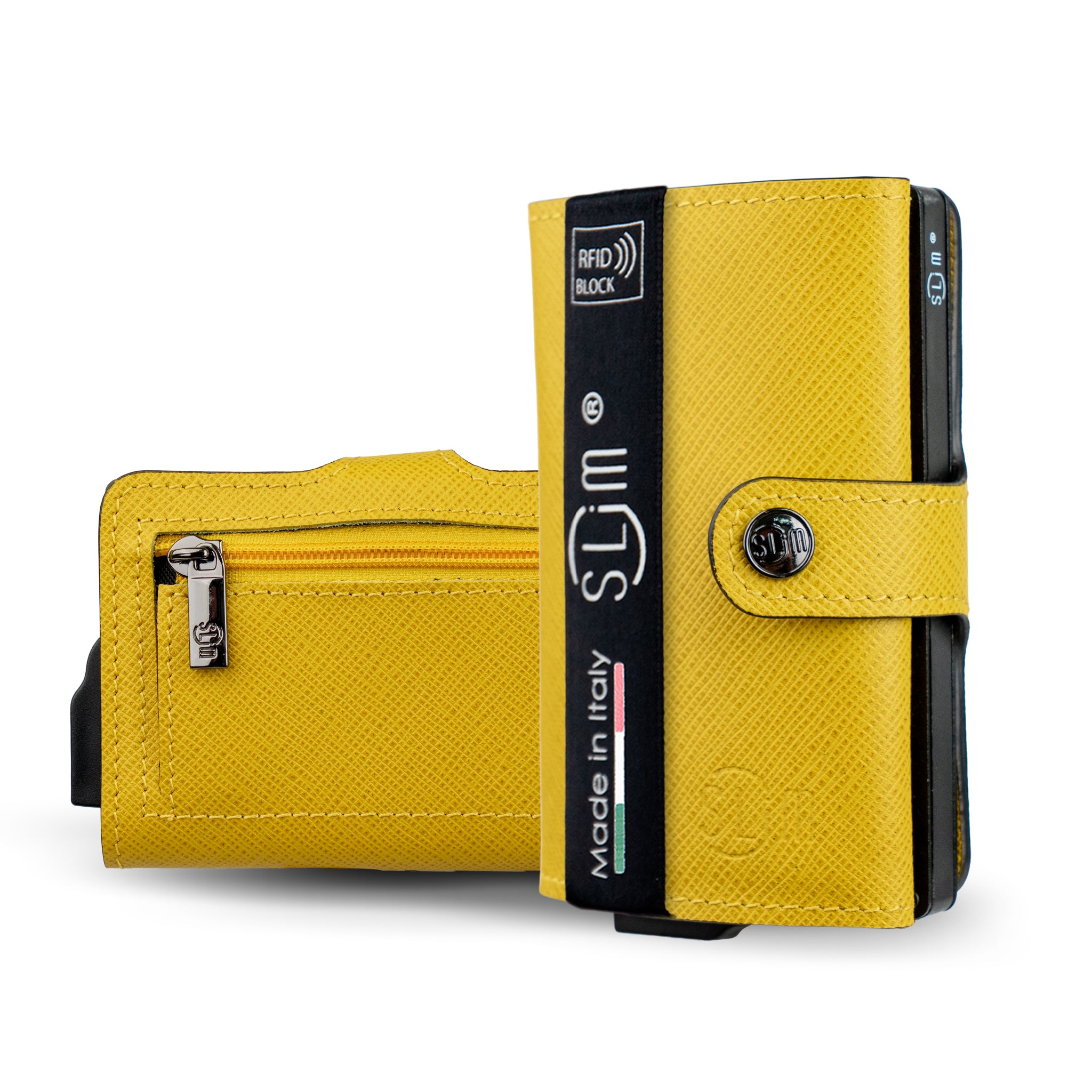 Portacarte Vera Pelle Saffiano Anti Graffio Giallo