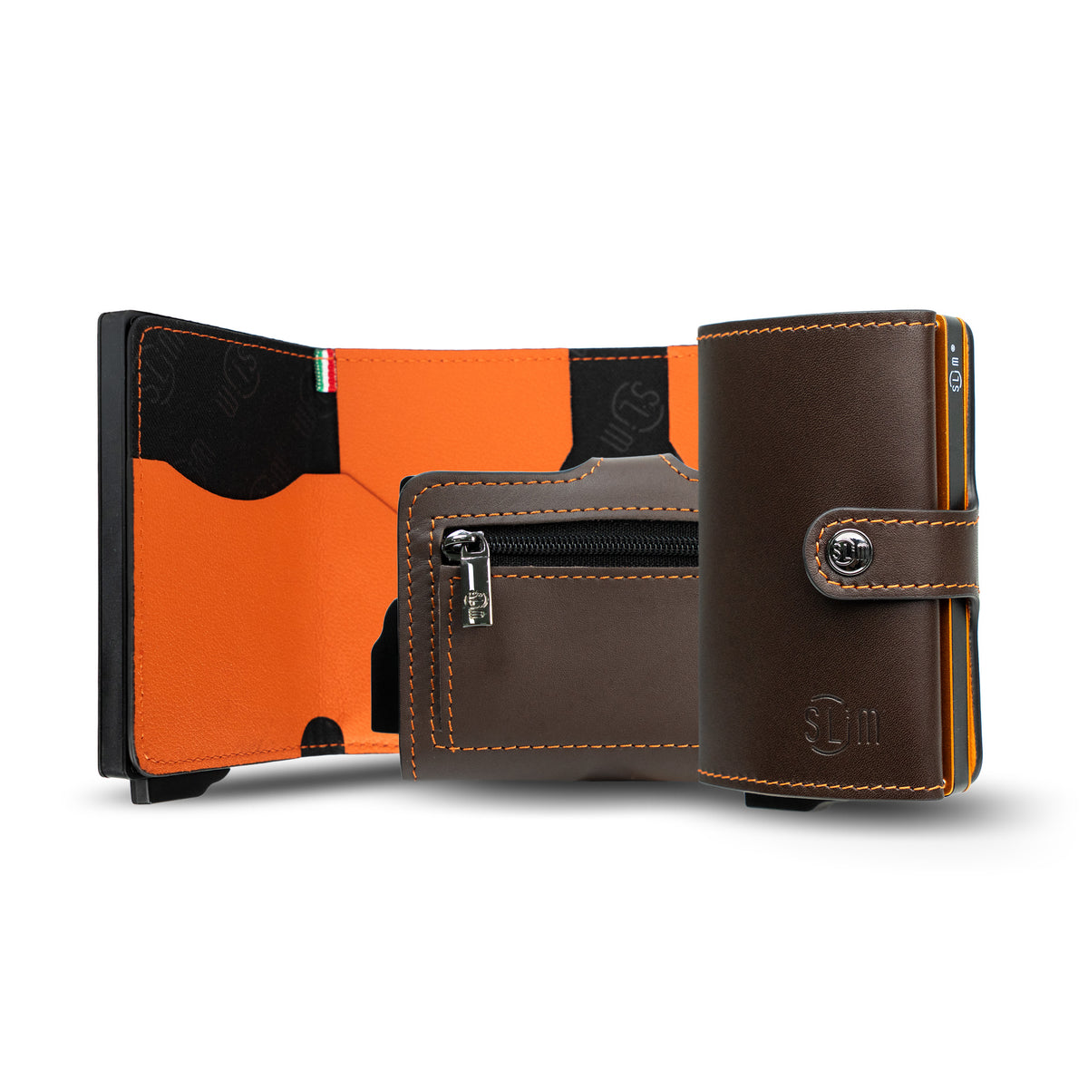 Porta Carte Vera Pelle Testa di Moro e Arancio con zip
