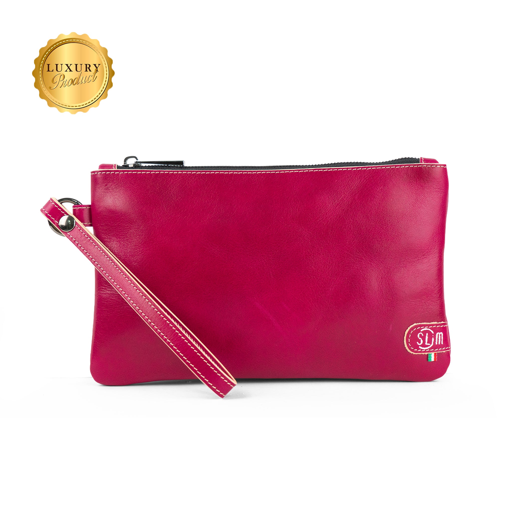 Pochette con Polsiera Vera Pelle Vegetale Fucsia