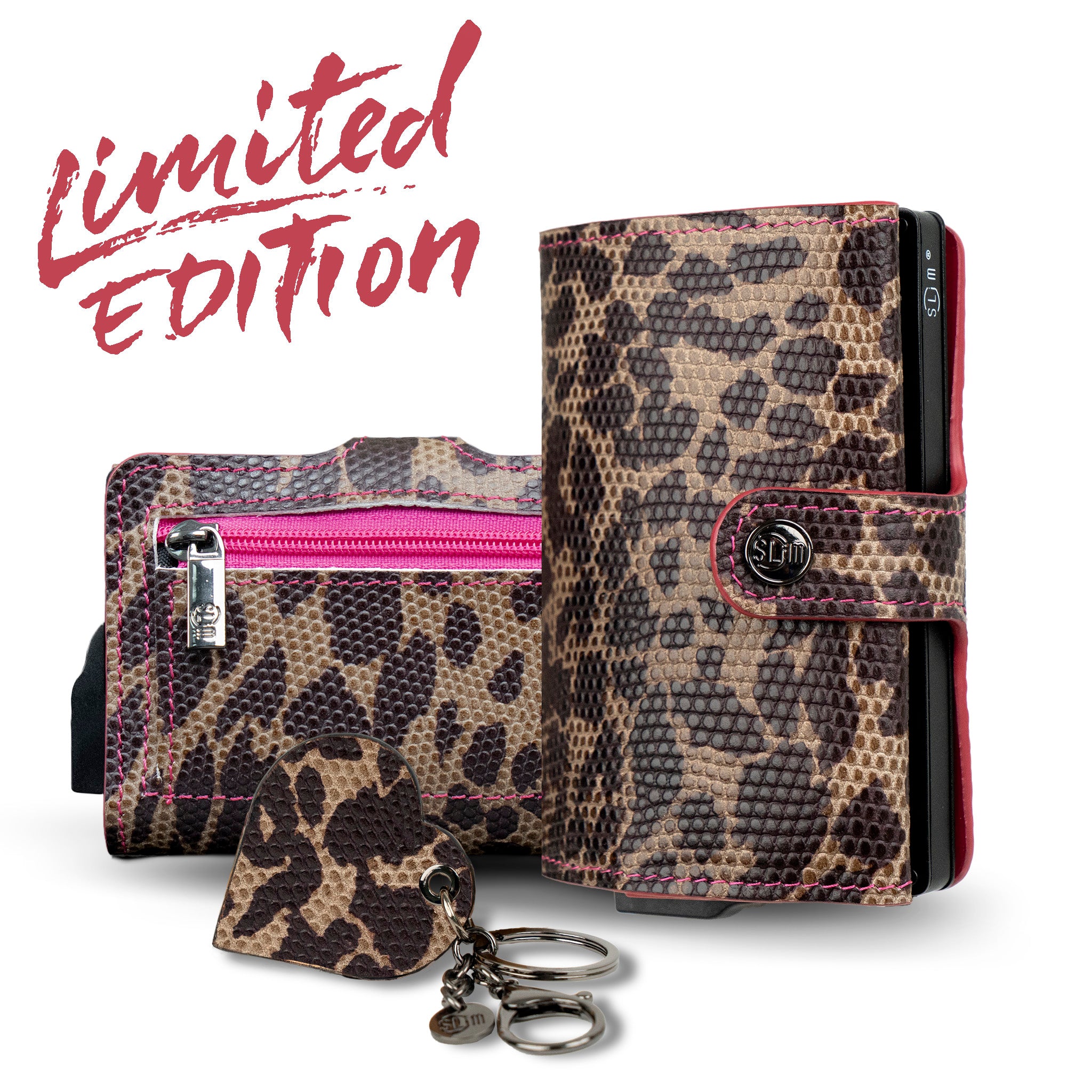 SLim®️ Vera Pelle Animalier Leopard interno Fucsia con zip