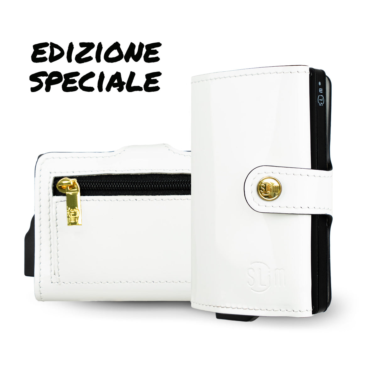 Porta Carte Vera Pelle Specchio Bianco con Zip