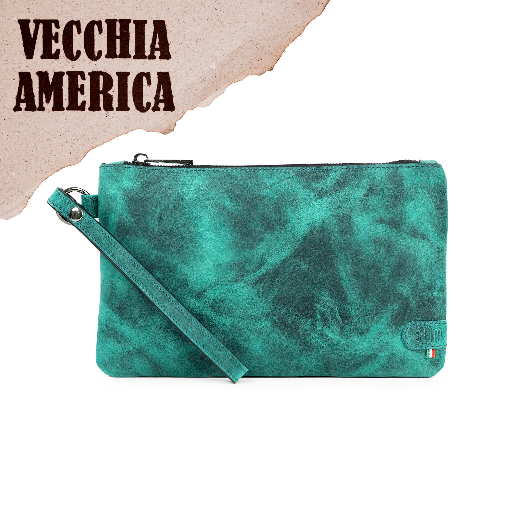 Pochette con Polsiera Vera Pelle Crazy Horse Acquamarina