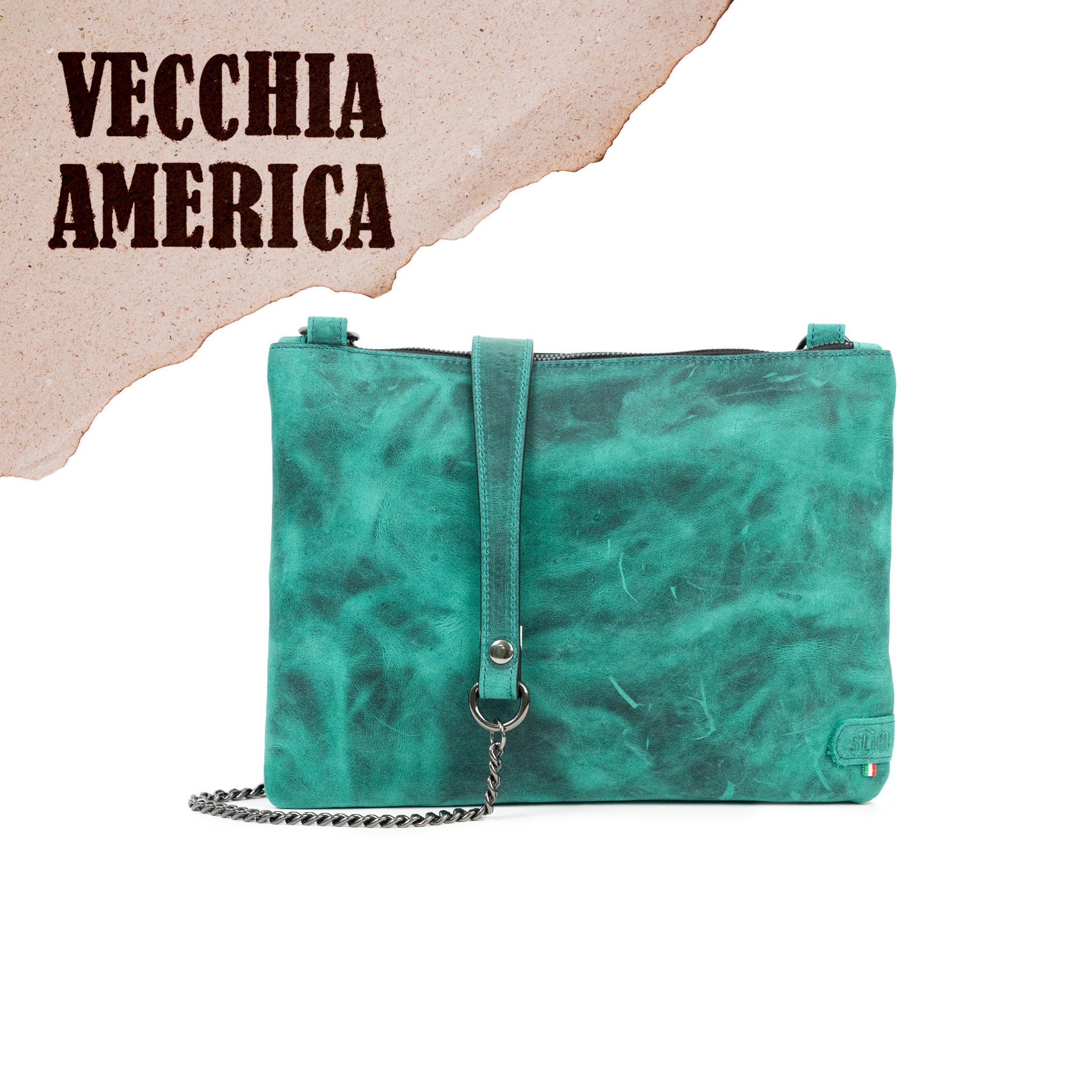 Pochette con Tracolla Vera Pelle Crazy Acquamarina