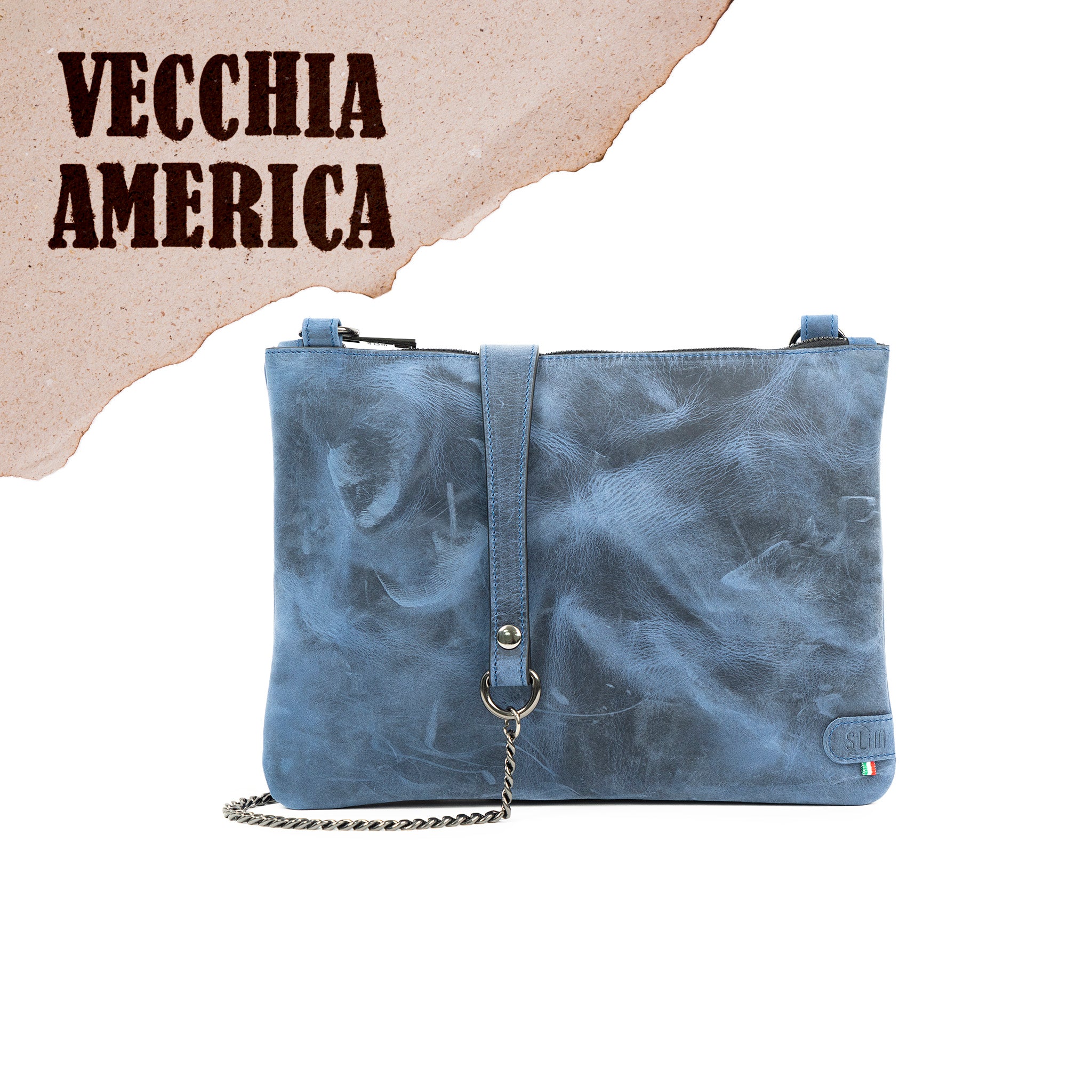 Pochette con Tracolla Vera Pelle Crazy Blu