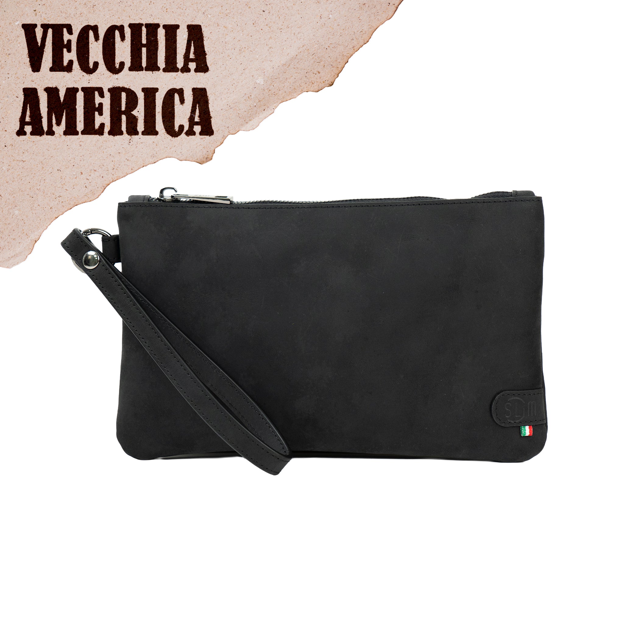 Pochette con Polsiera Vera Pelle Crazy Horse Nero