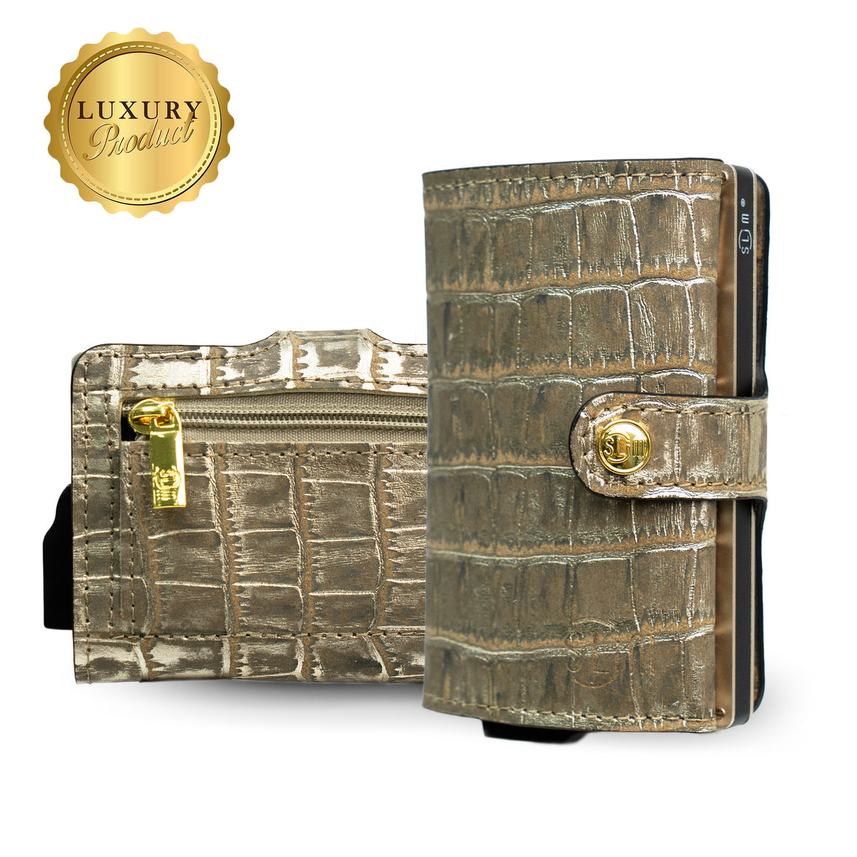Portacarte Vera Pelle Cocco Metal Oro
