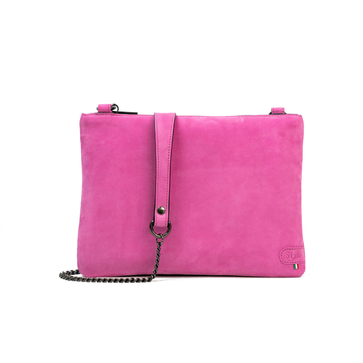 Pochette con Tracolla Vera Pelle Nabuk Fucsia