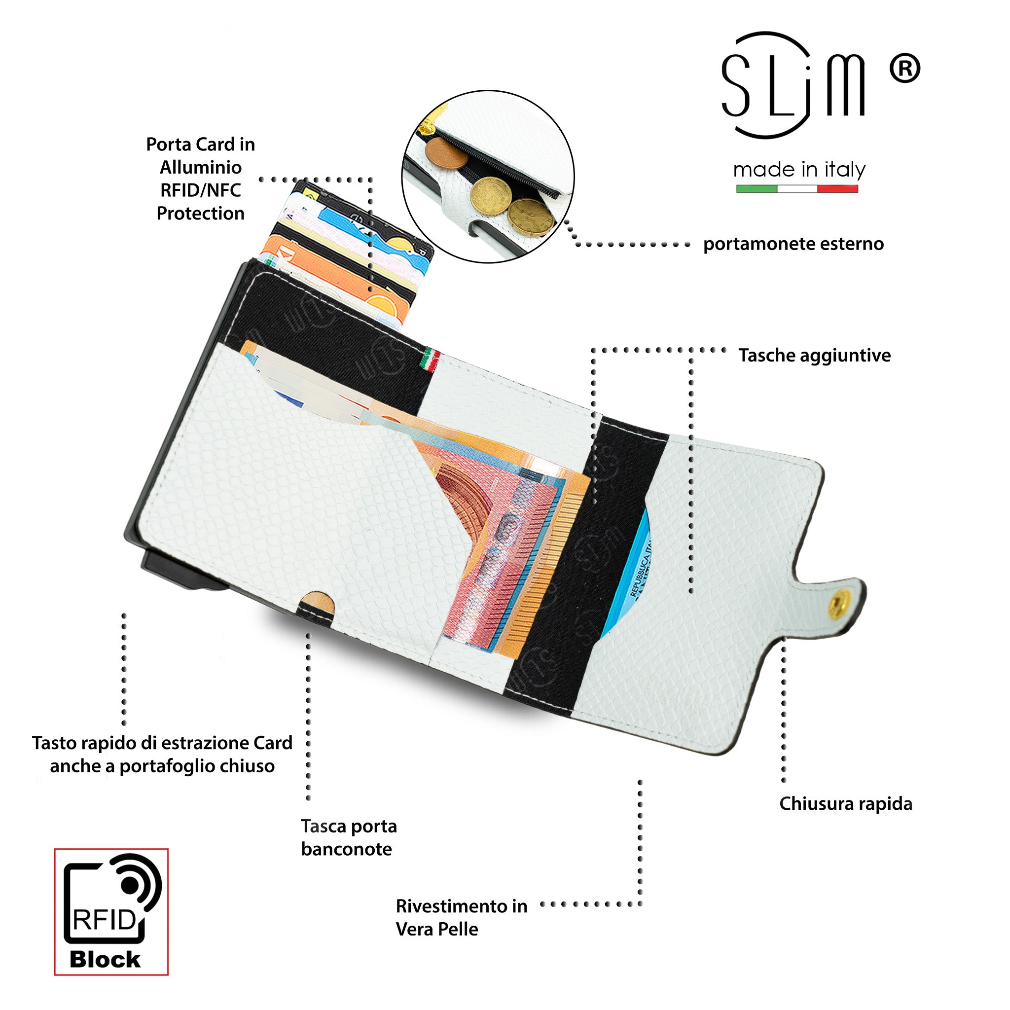 SLim®️ Genuine Animalier Leather Fuchsia/Black with zip coin purse and Animalier heart key ring