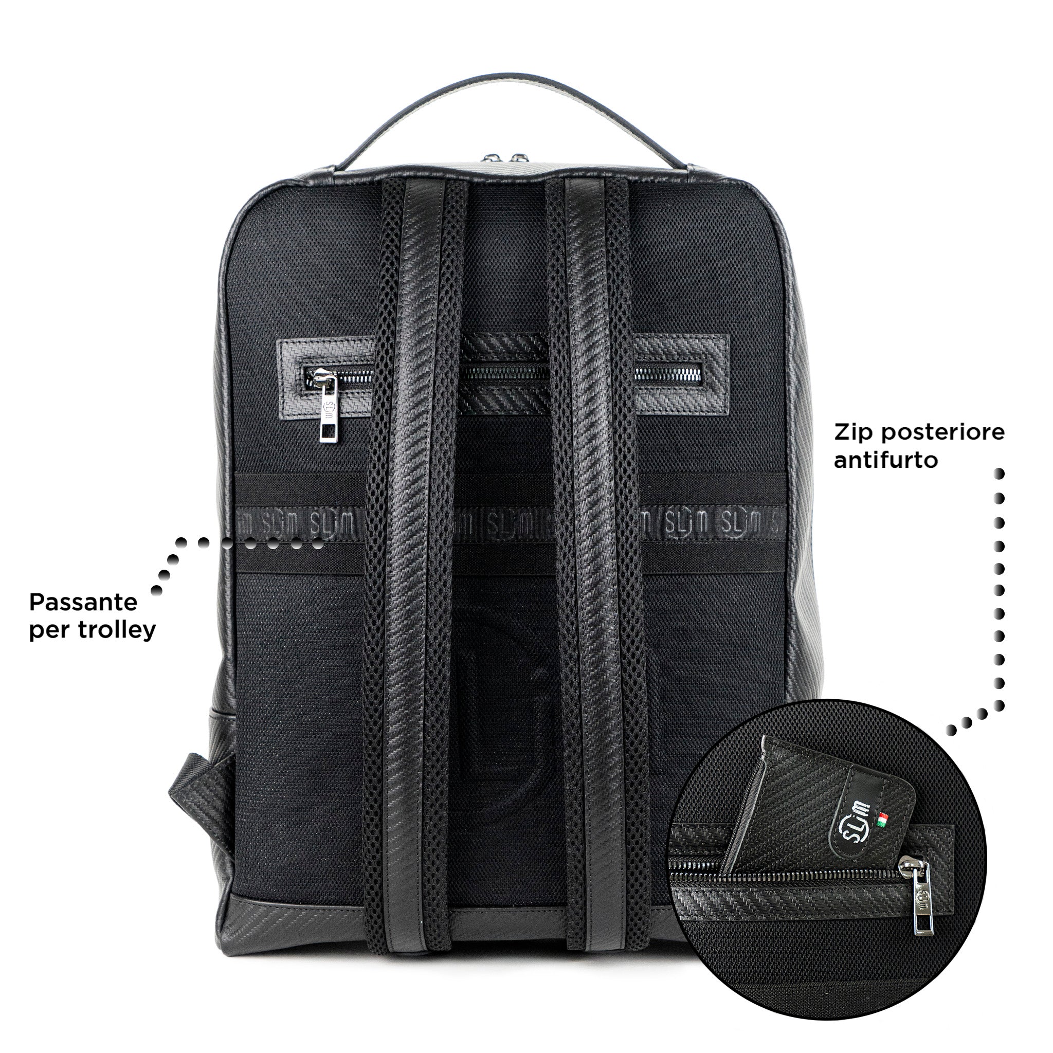 Zaino Grande Vera Pelle Carbon Nero