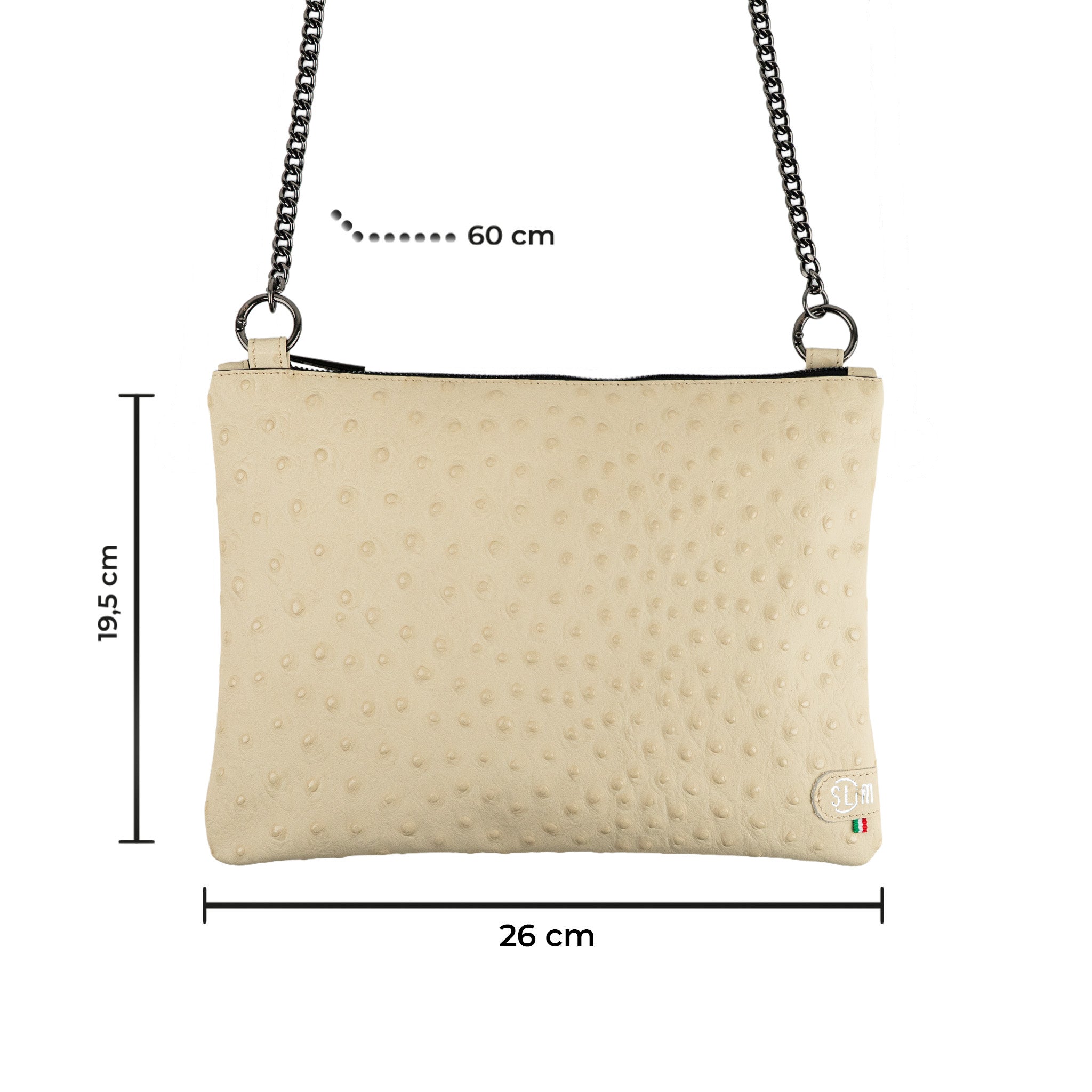 Pochette con Tracolla Vera Pelle Struzzo Beige