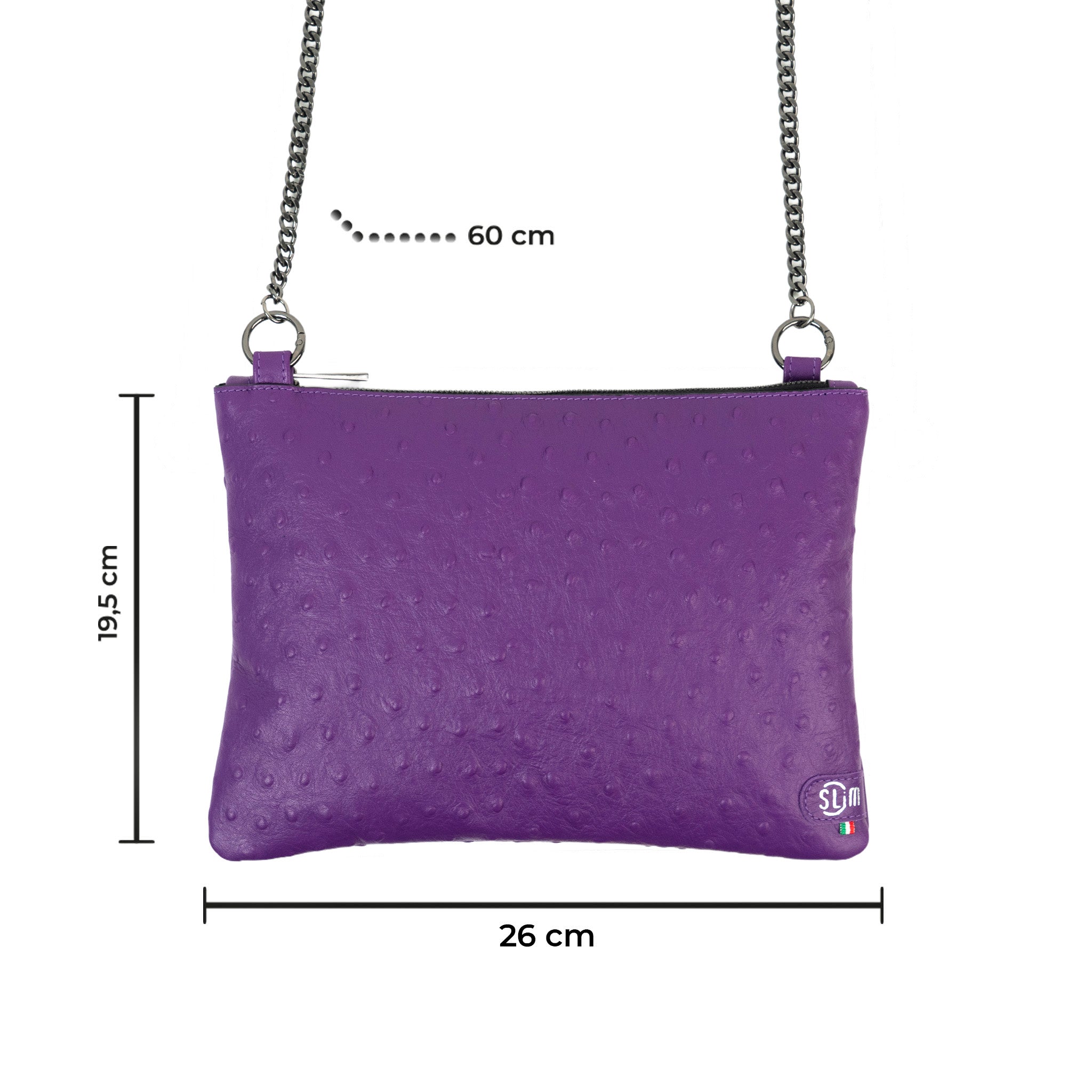 Pochette con Tracolla Vera Pelle Struzzo Viola