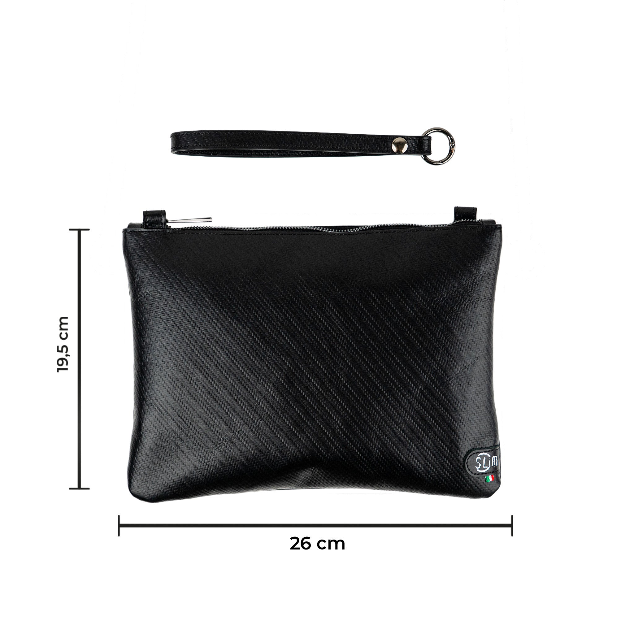 Pochette Modello Grande con Polsiera Vera Pelle Carbon Nero