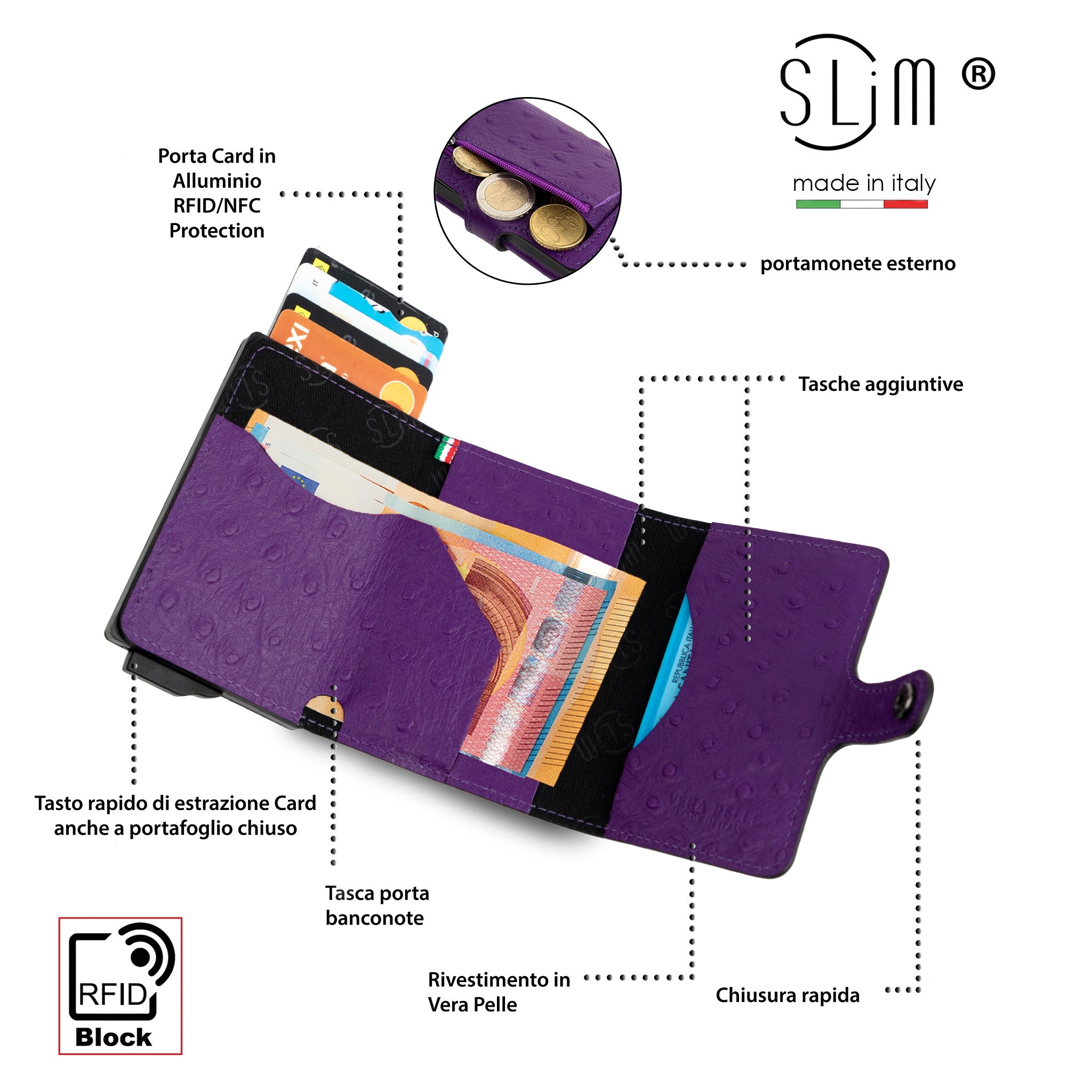 SLim®️ Vera Pelle stampa Struzzo Viola