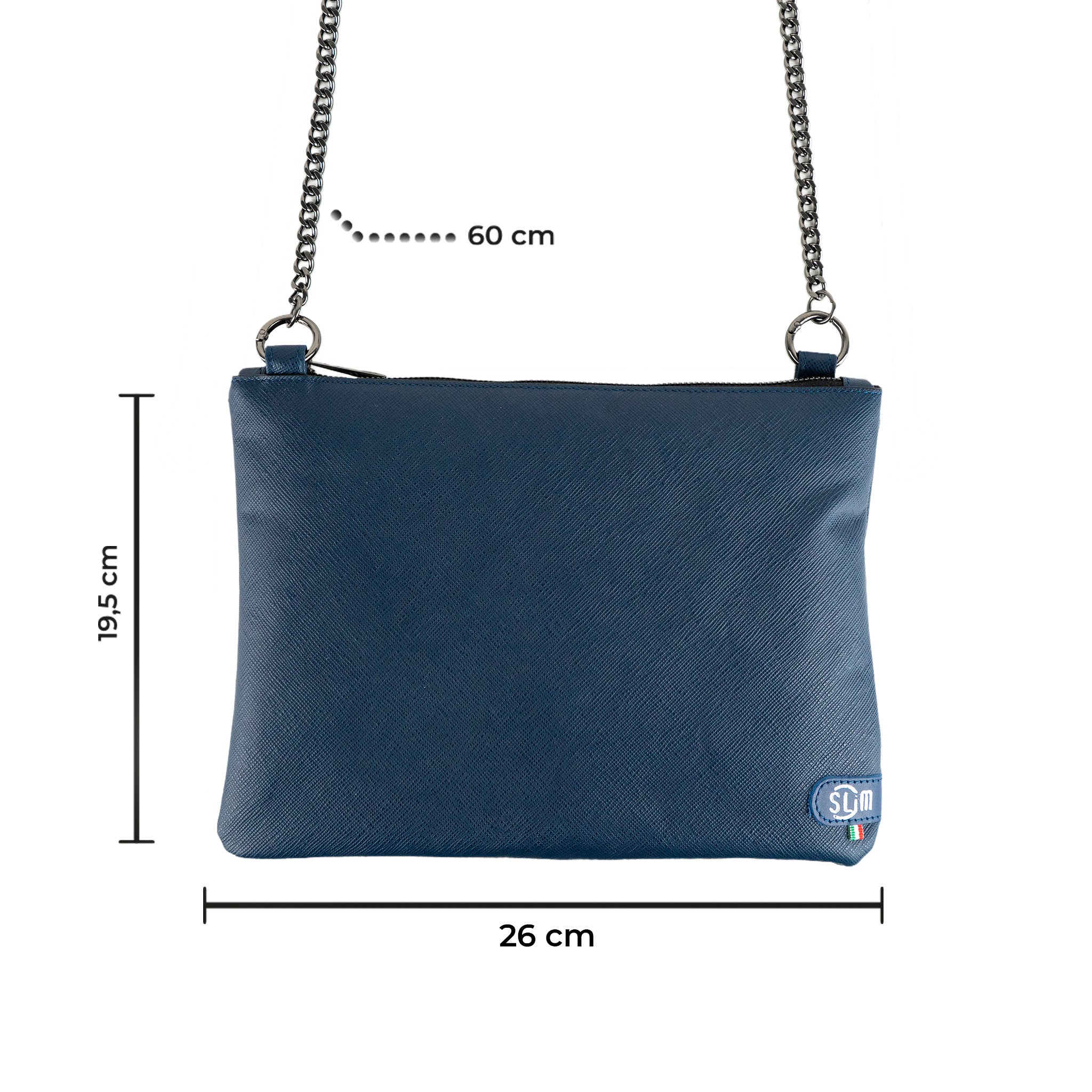 Pochette con Tracolla Vera Pelle Saffiano Blu