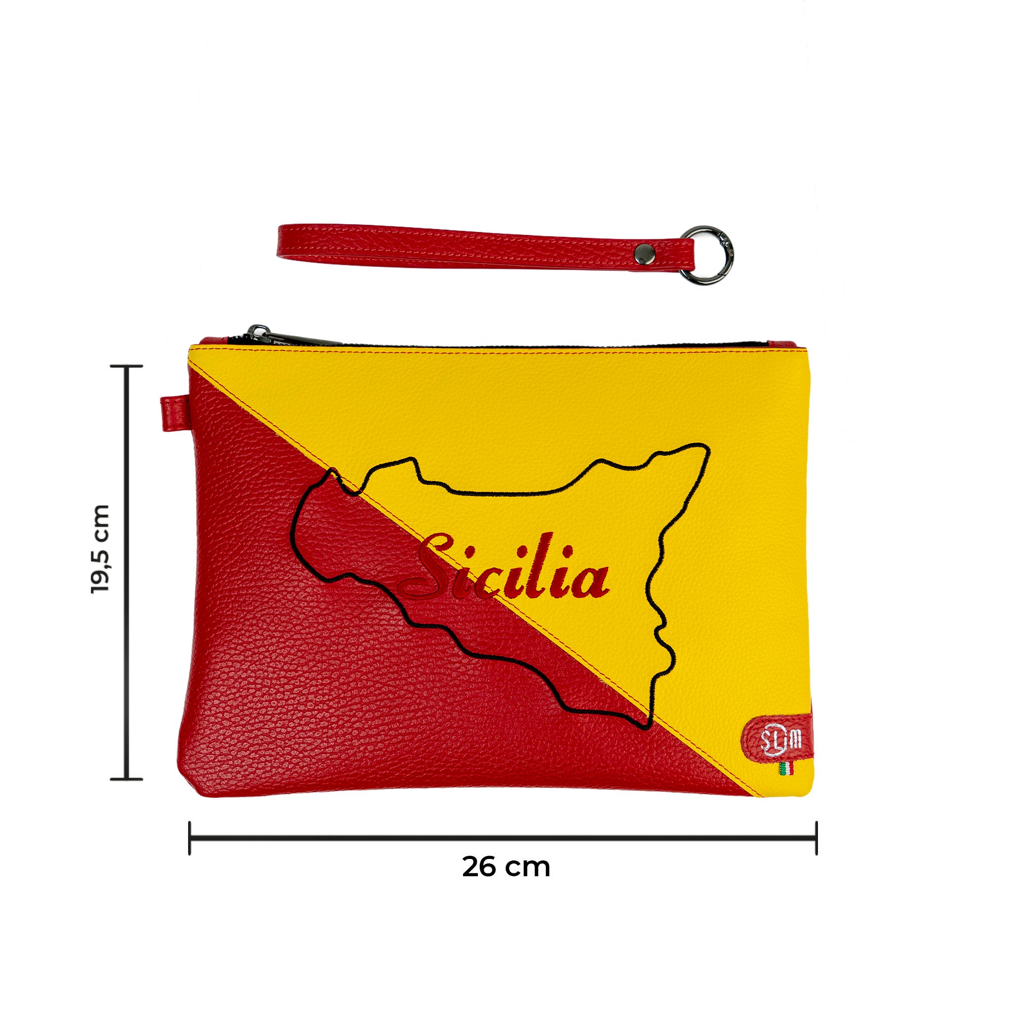 Pochette Grande con Polsiera Vera Pelle Bottalato Tema Sicilia Isola