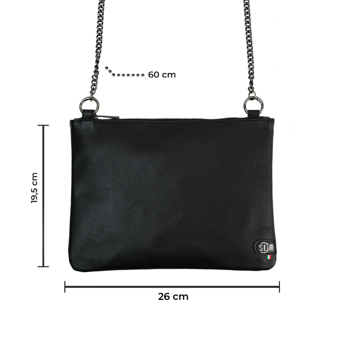 Pochette con Tracolla Vera Pelle Saffiano Nero