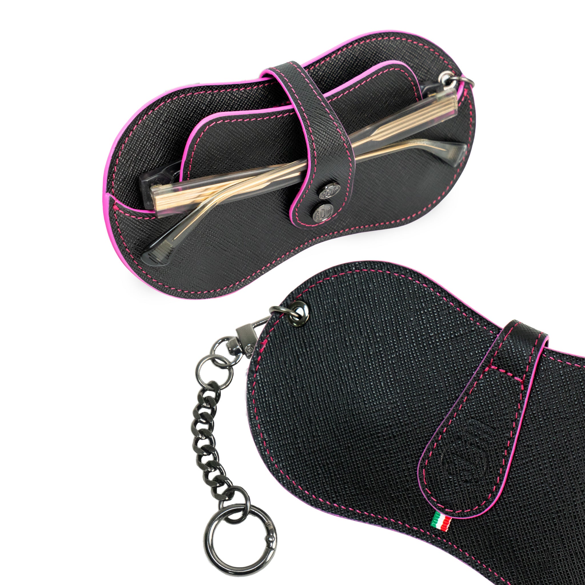 SLim Vision Vera Pelle Saffiano Nero cuciture Fucsia