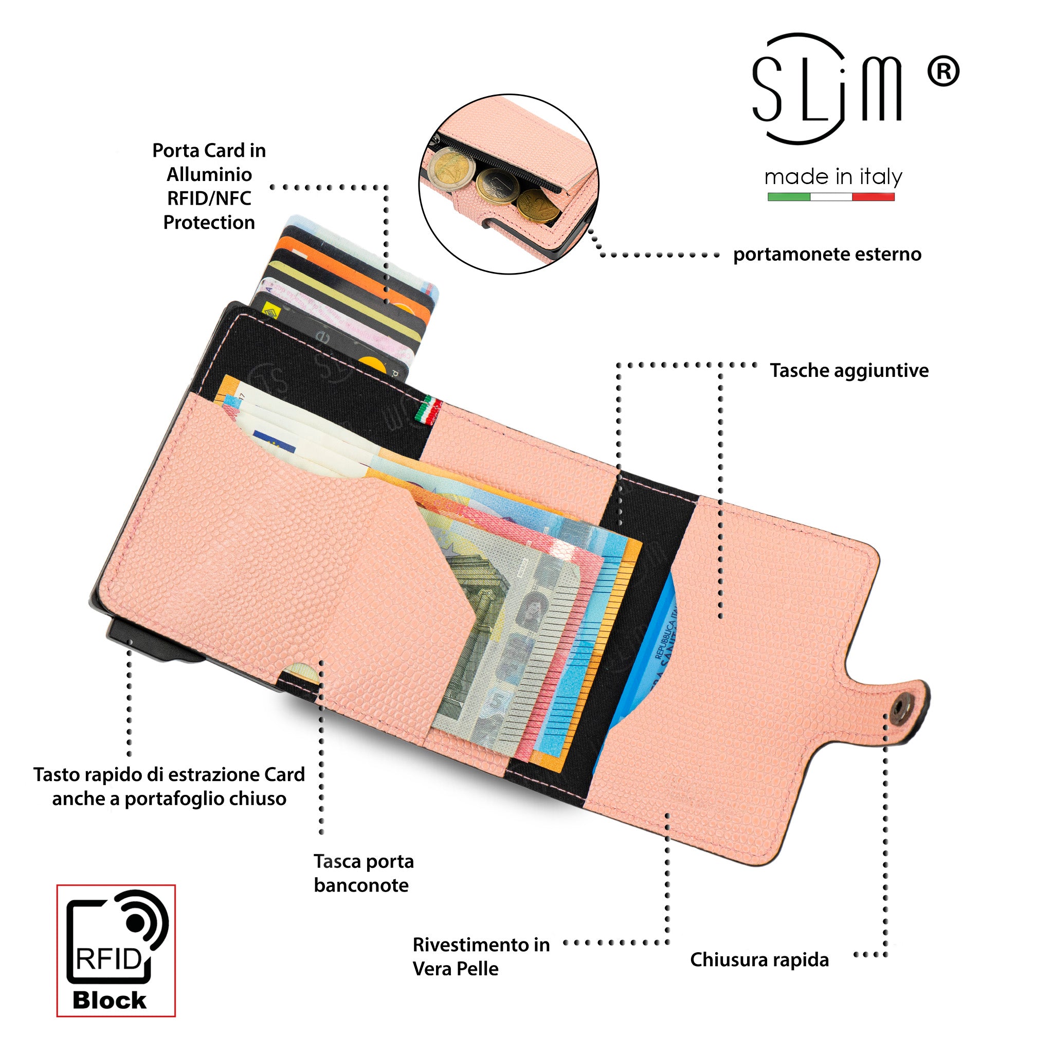 SLim®️ Tejus pink genuine leather wallet