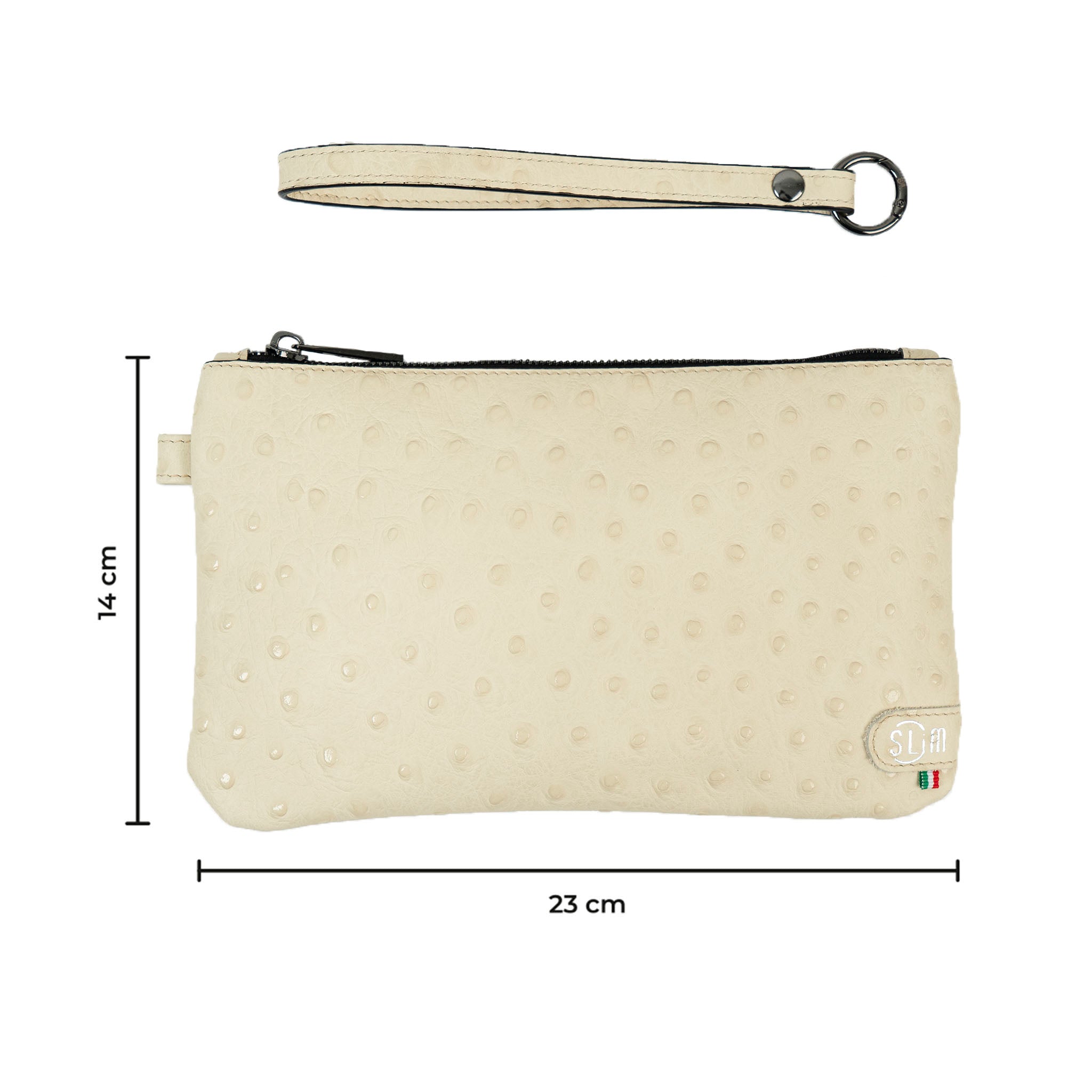 Pochette con Polsiera Vera Pelle Struzzo Beige