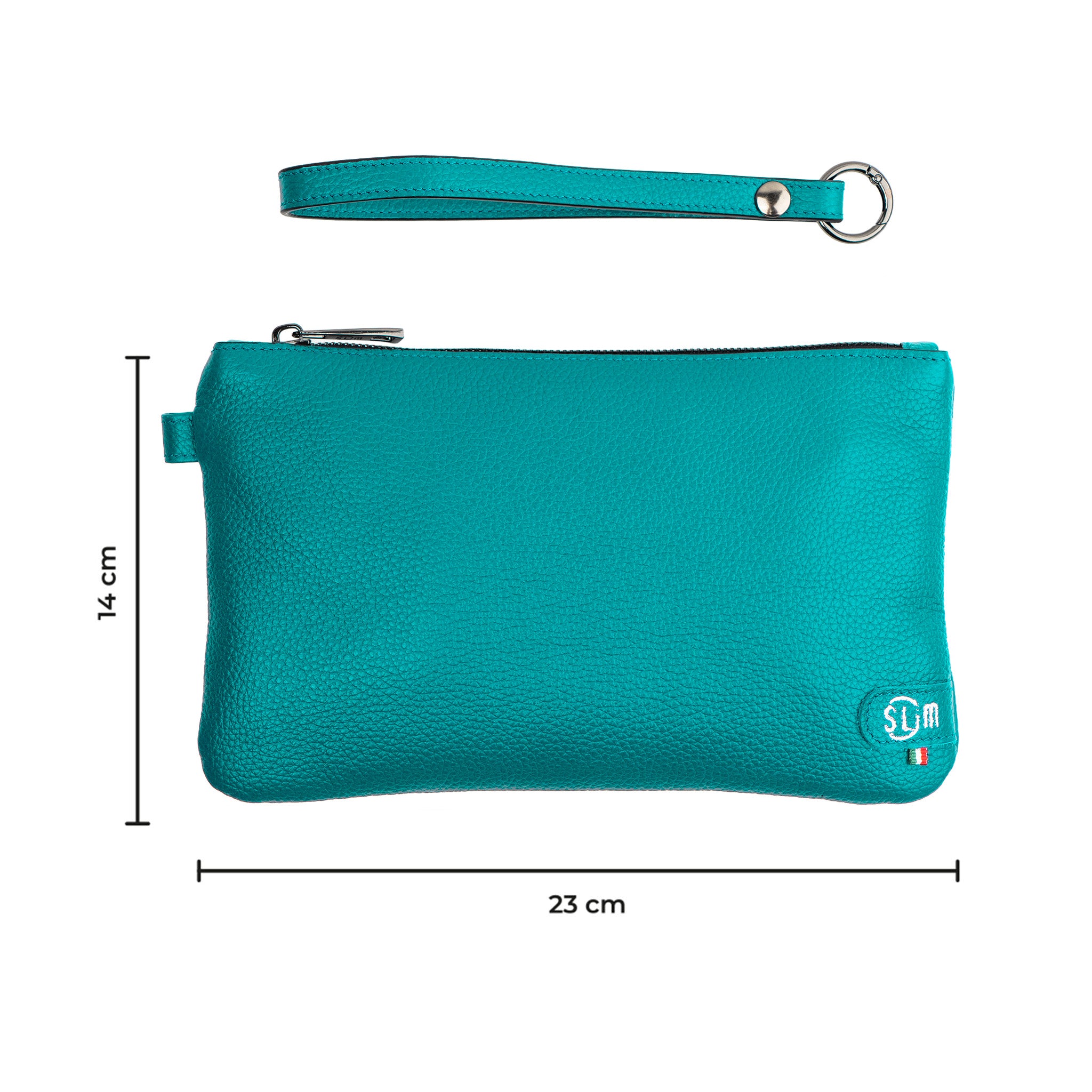 Pochette con Polsiera Vera Pelle Bottalato Petrolio