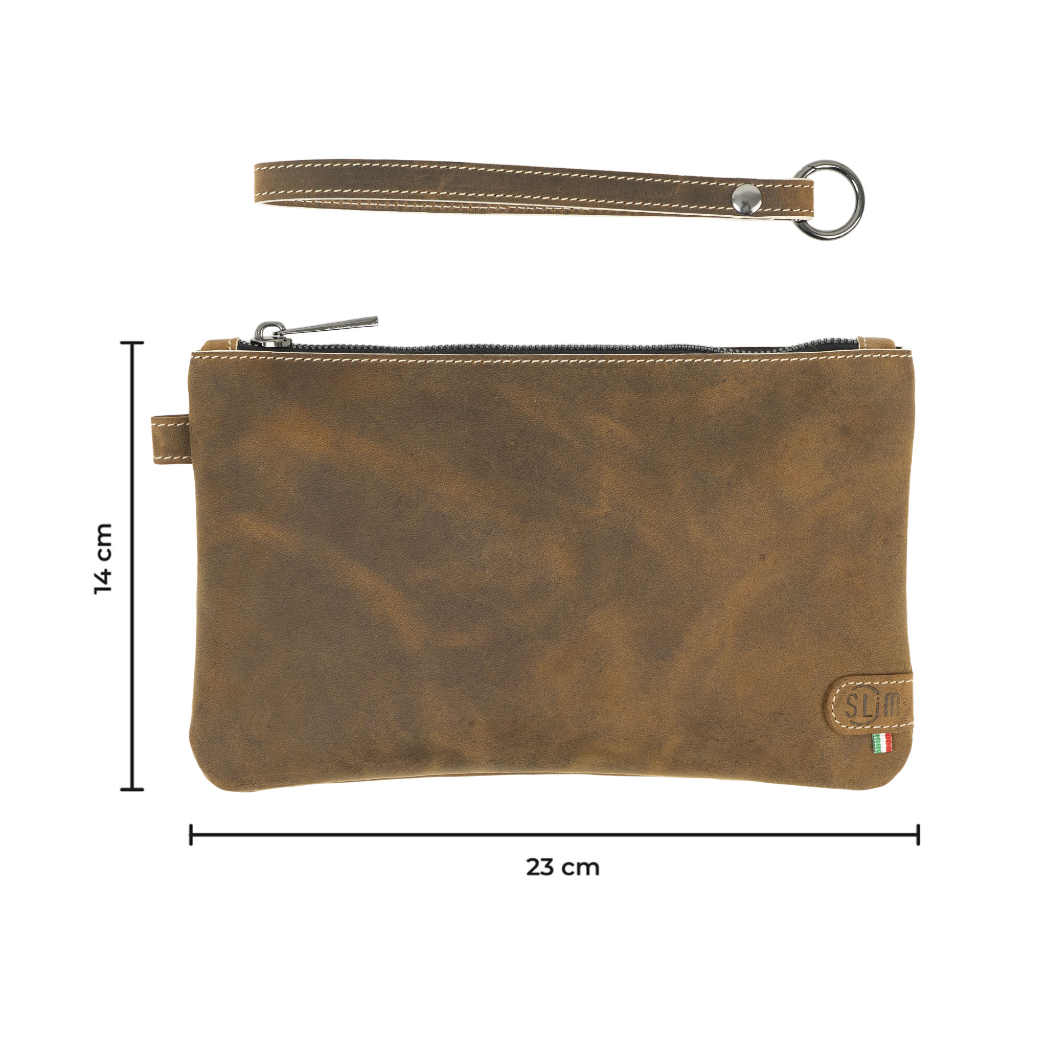 Pochette con Polsiera Vera Pelle Crazy Horse Cuoio