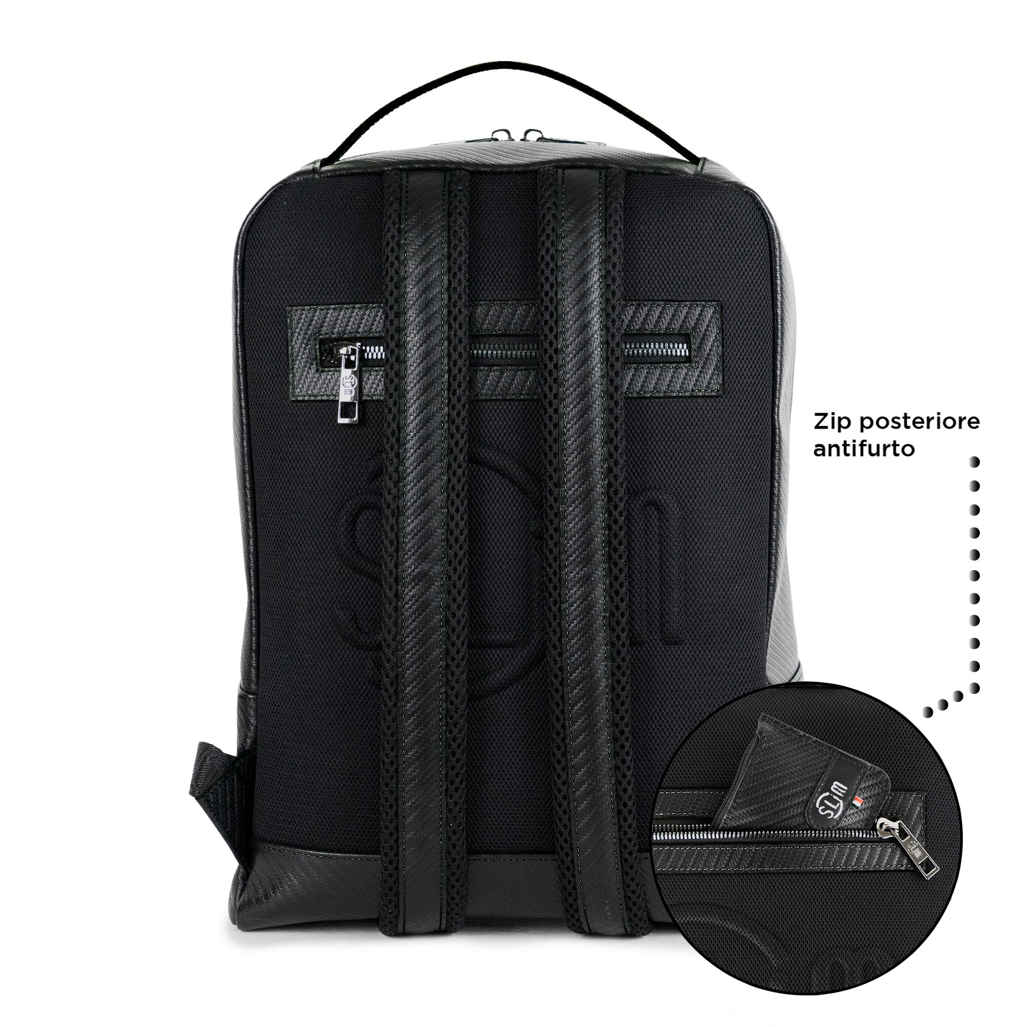Zaino Medio Vera Pelle Carbon Nero