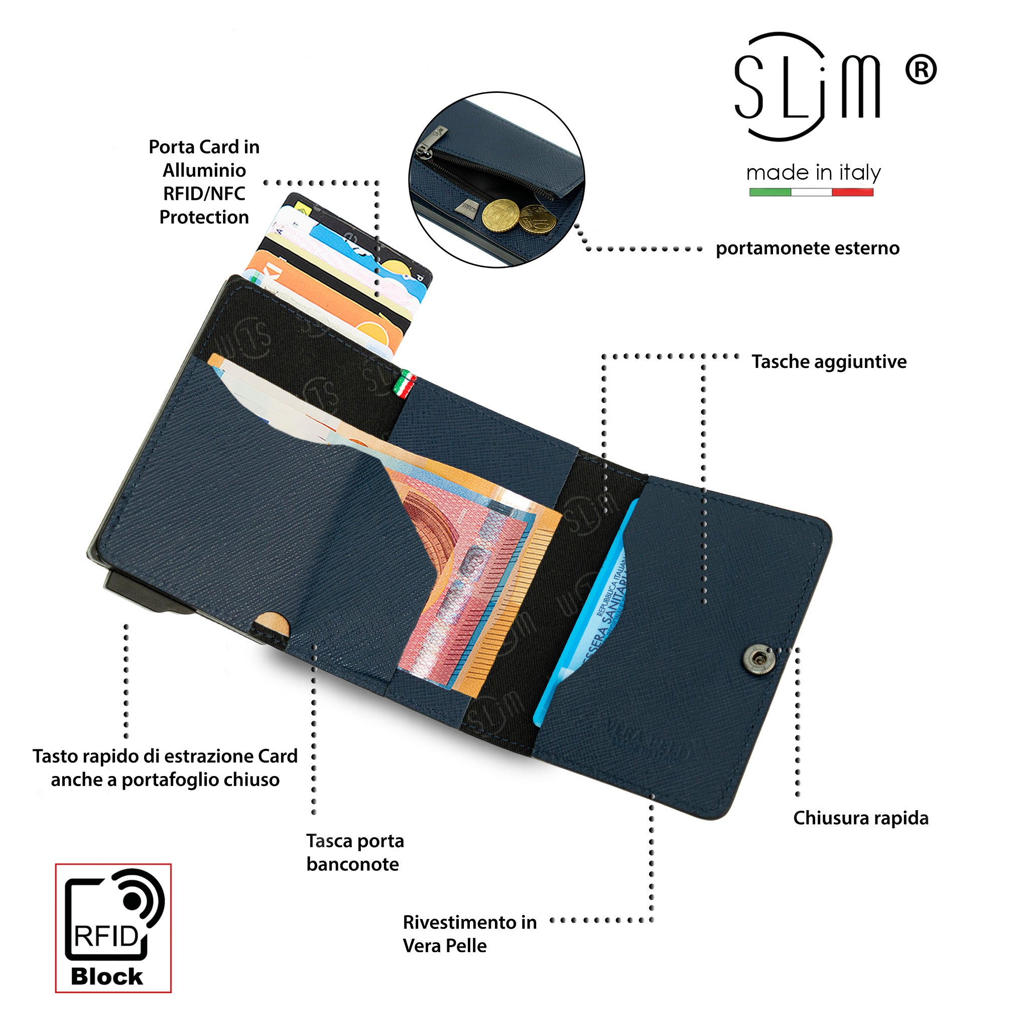 SLim®️ Touch Saffiano Blu