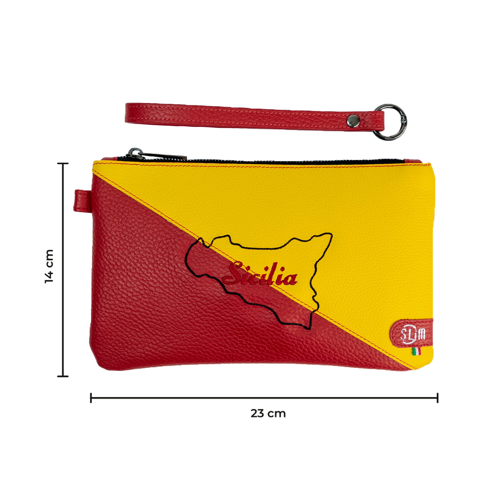 Pochette con Polsiera Vera Pelle Bottalato Tema Sicilia Isola