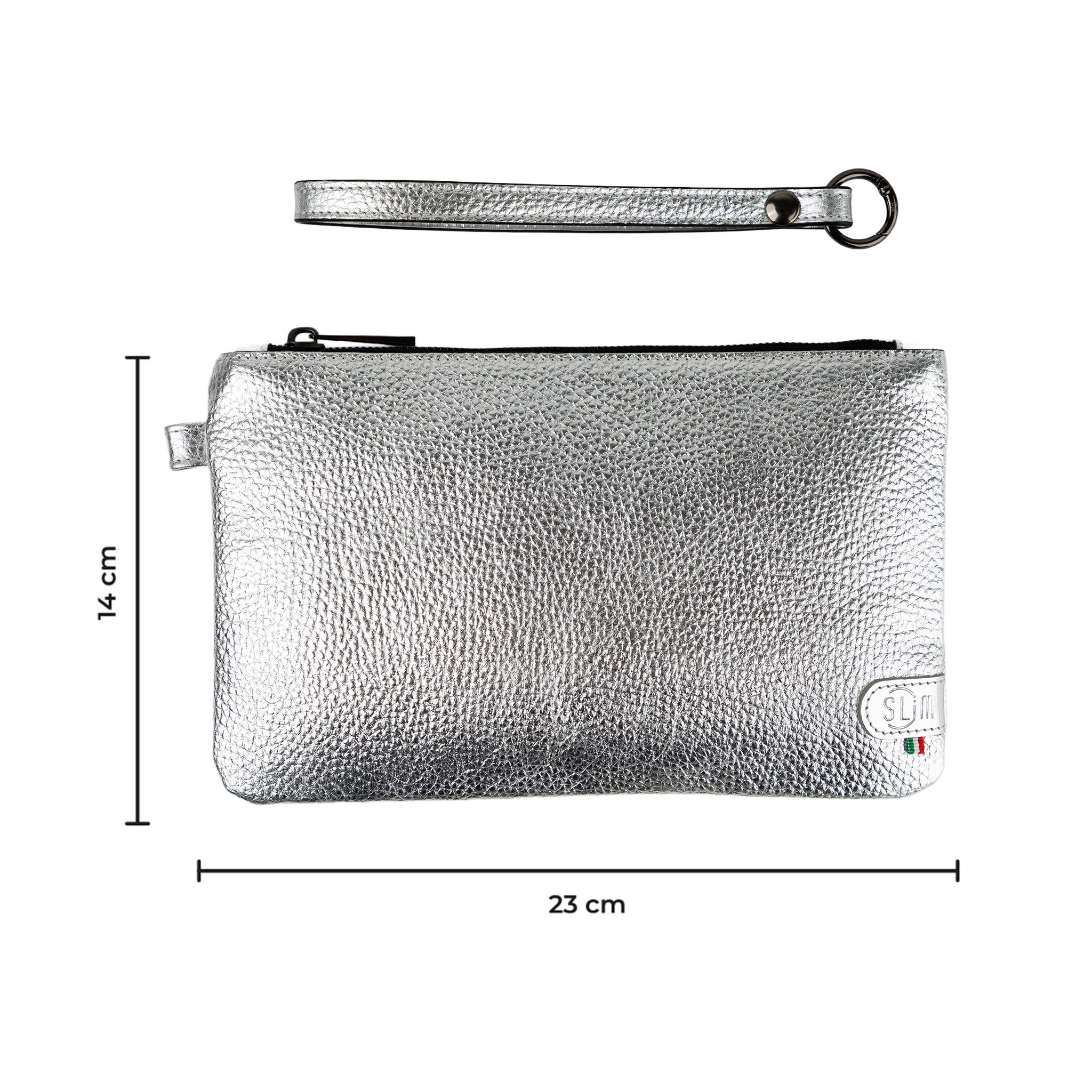 Pochette con Polsiera Vera Pelle Metal Argento