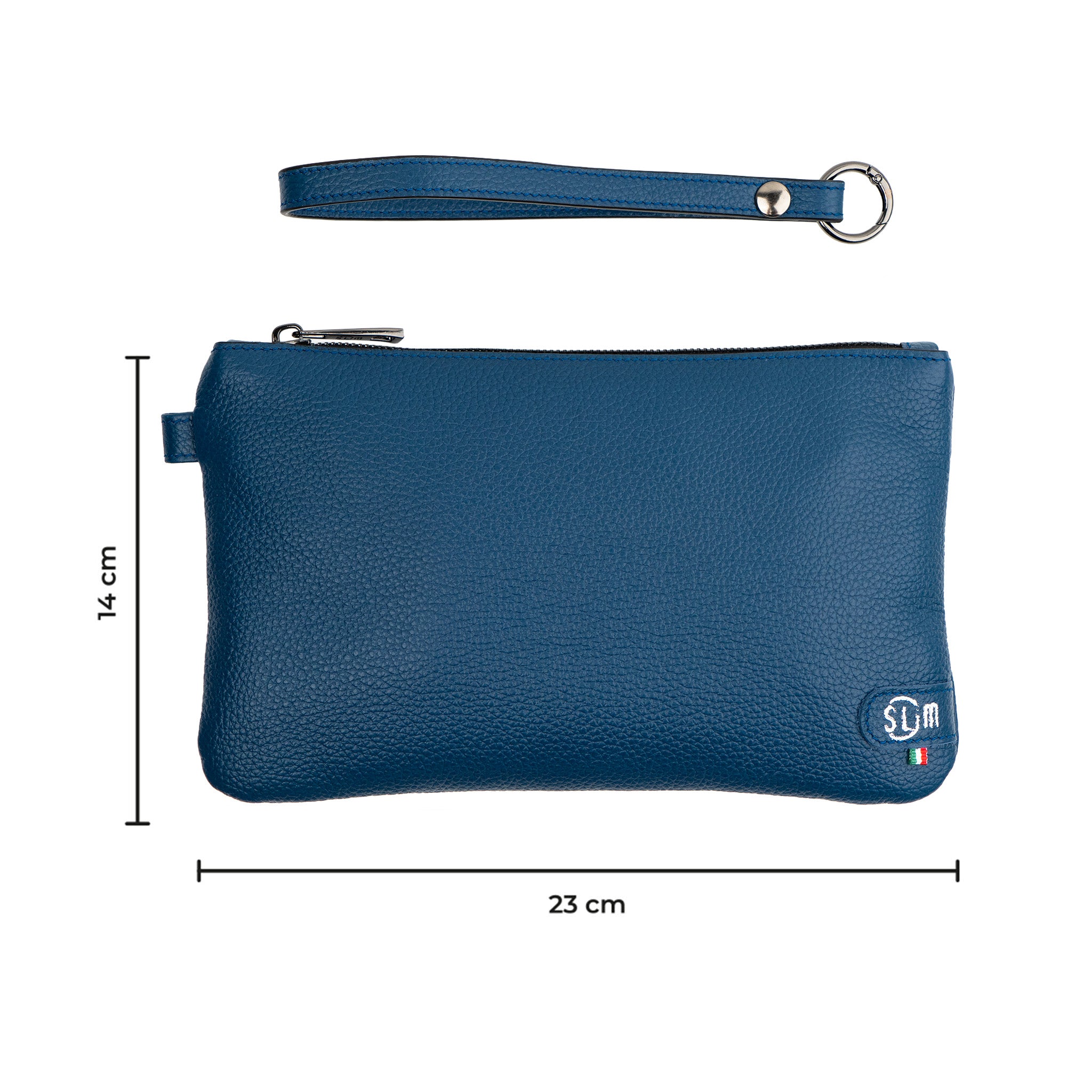 Pochette con Polsiera Vera Pelle Bottalato Blu