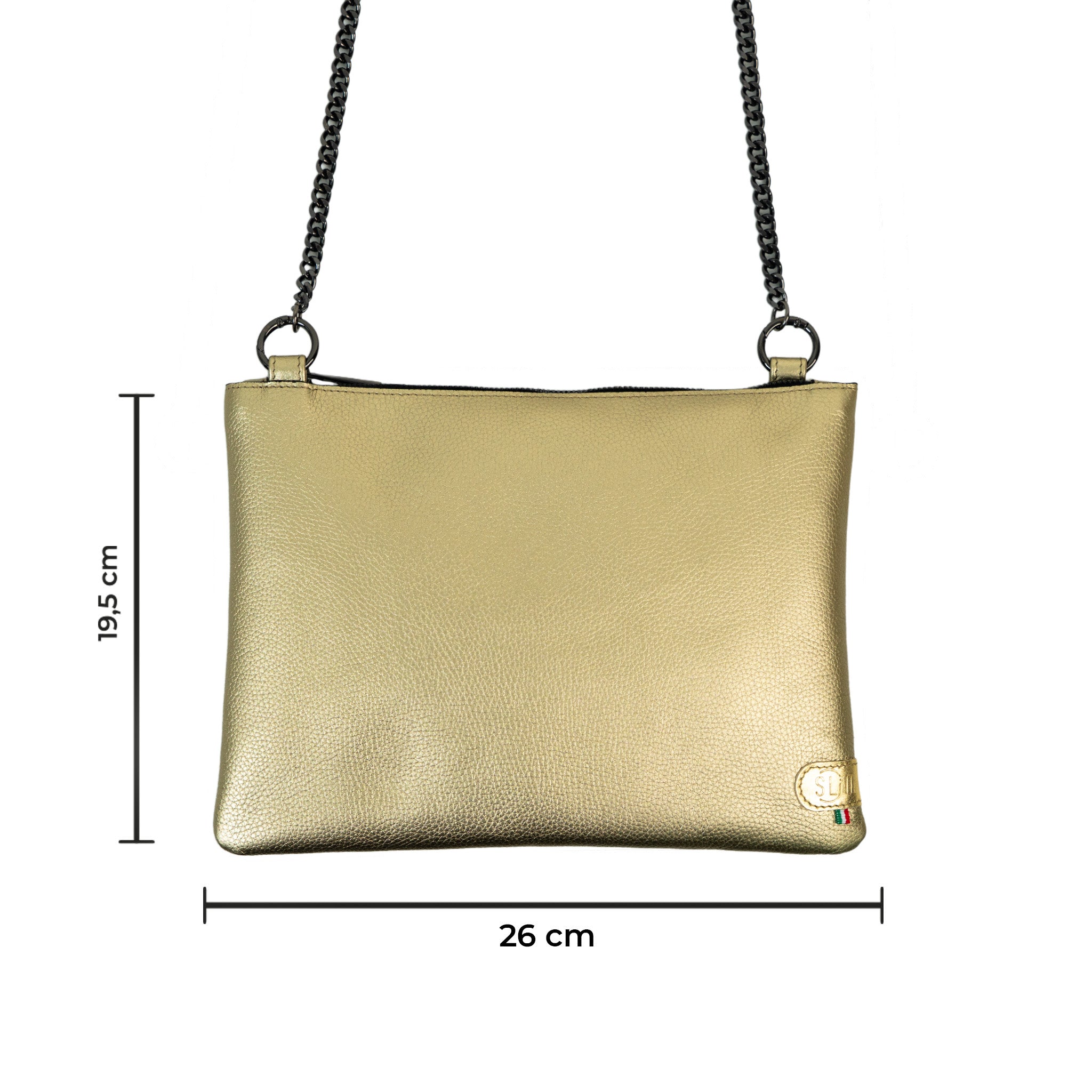 Pochette con Tracolla Vera Pelle Metal Oro