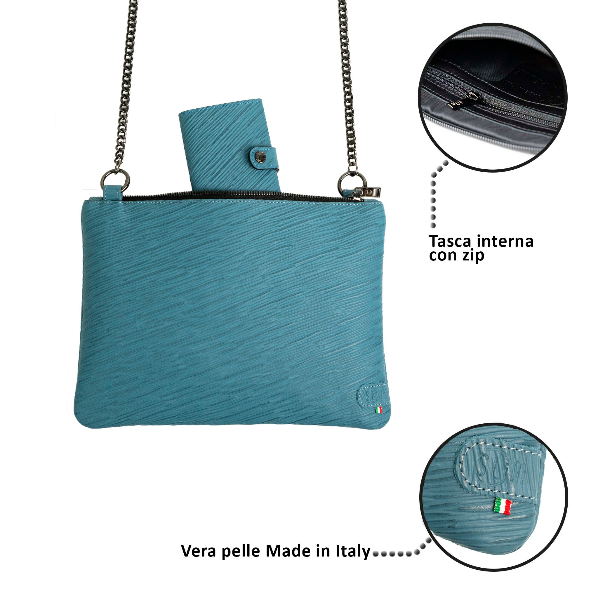 Clutch Bag with Shoulder Strap in Genuine Epi Leather in Black