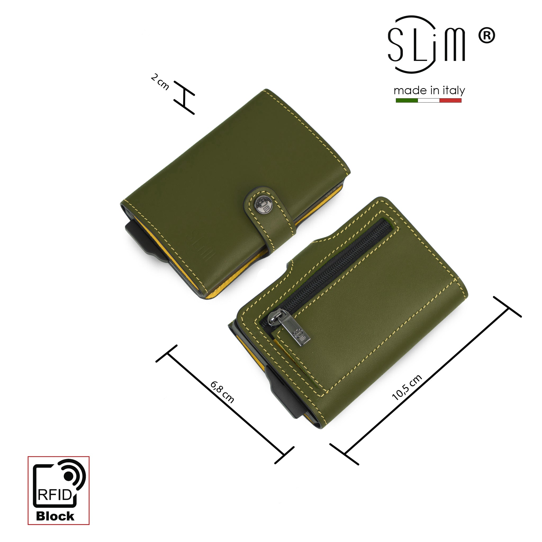 Porta carte Vera Pelle Verde Pistacchio-Giallo con zip porta-monete