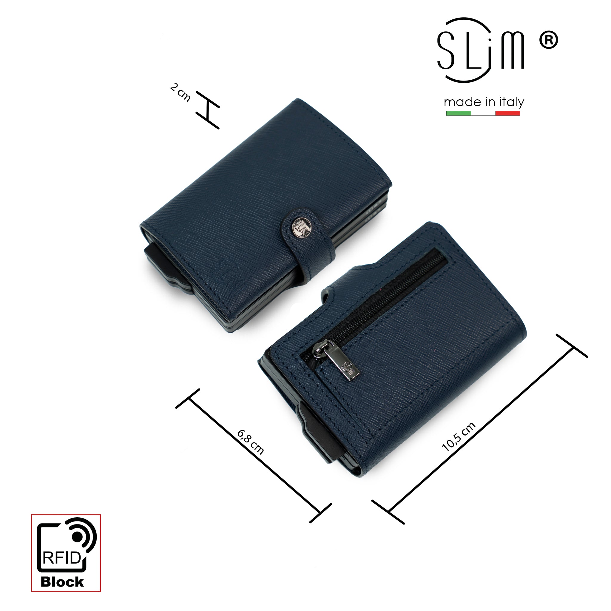 Porta Carte Vera Pelle Saffiano Blu Doppia Cassa
