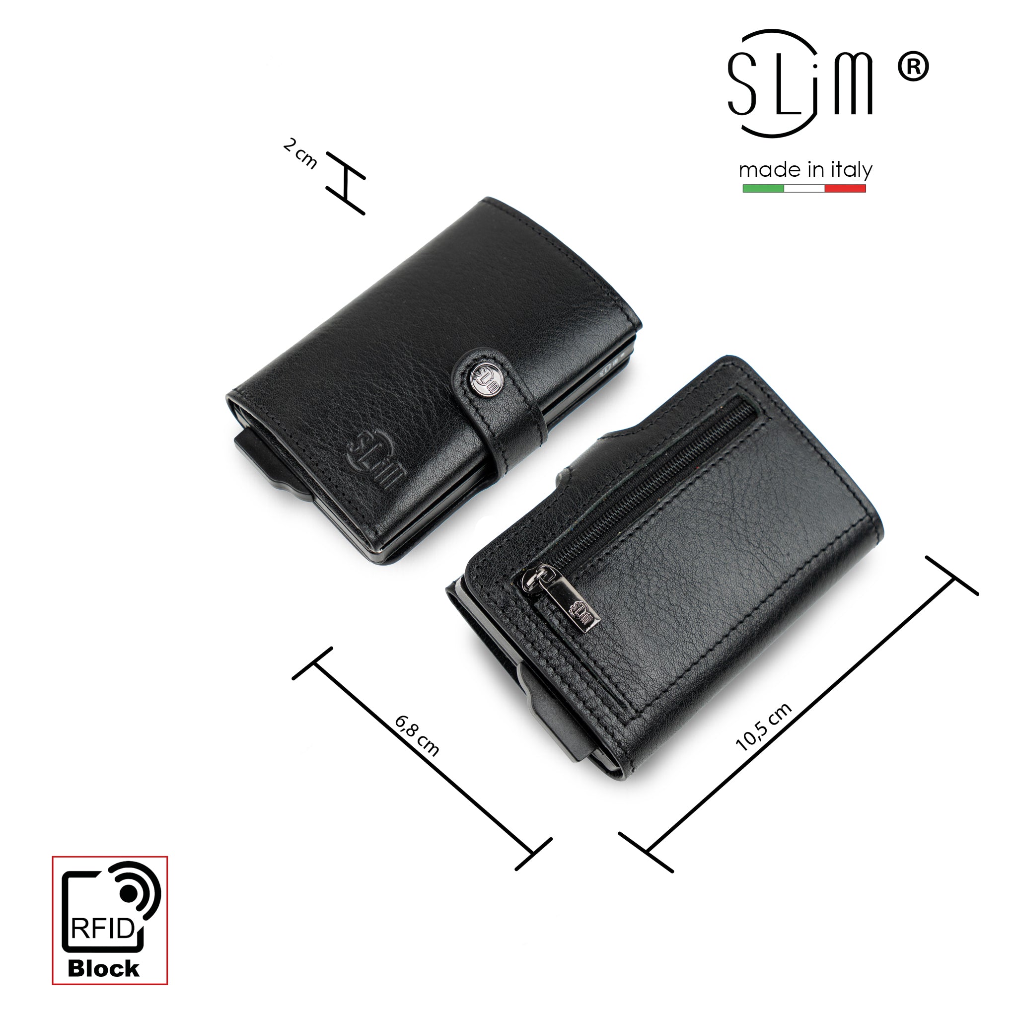 Porta Carte Vera Pelle Concia Al Vegetale Nero Zip