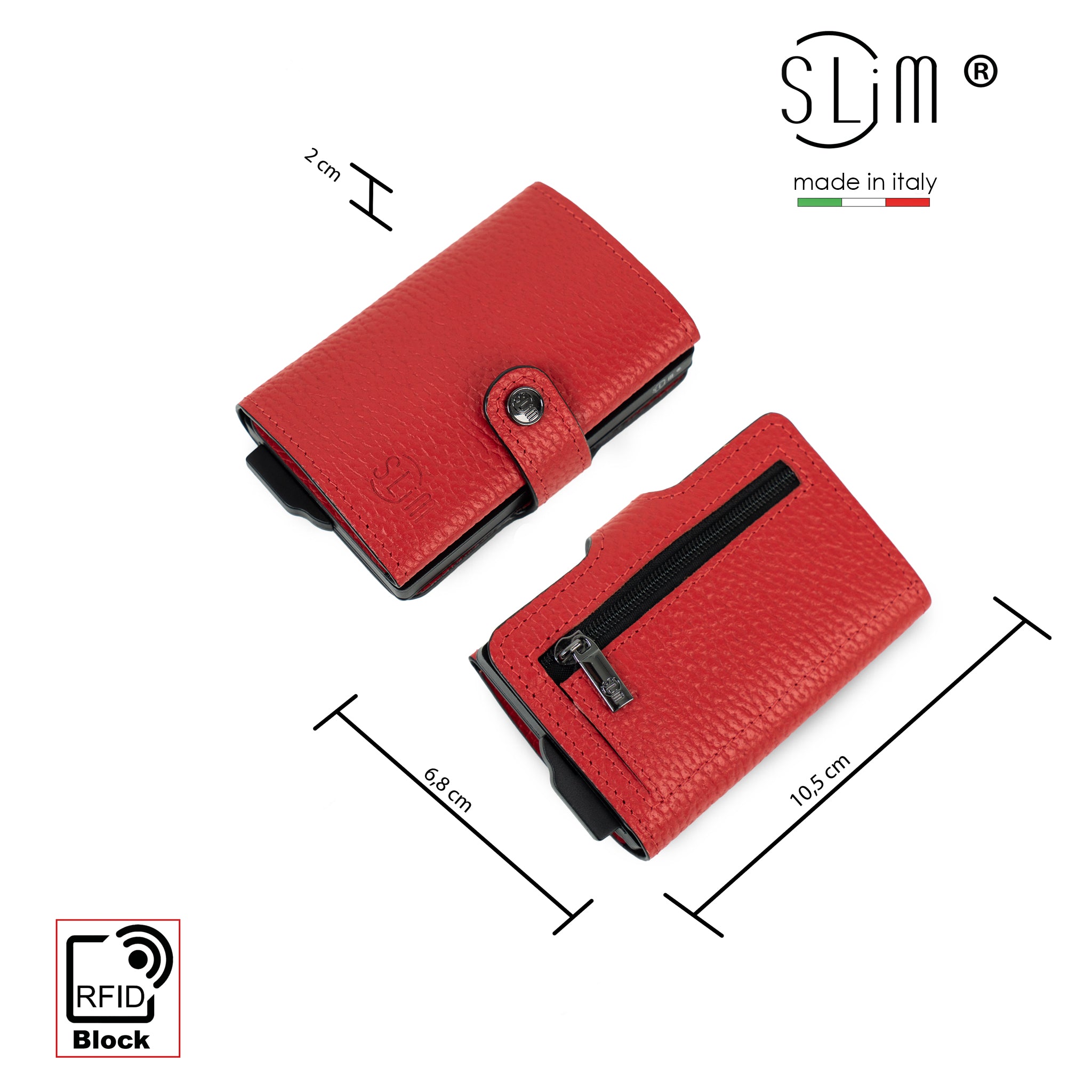 Porta Carte Vera Pelle Bottalato Rosso con zip porta monete