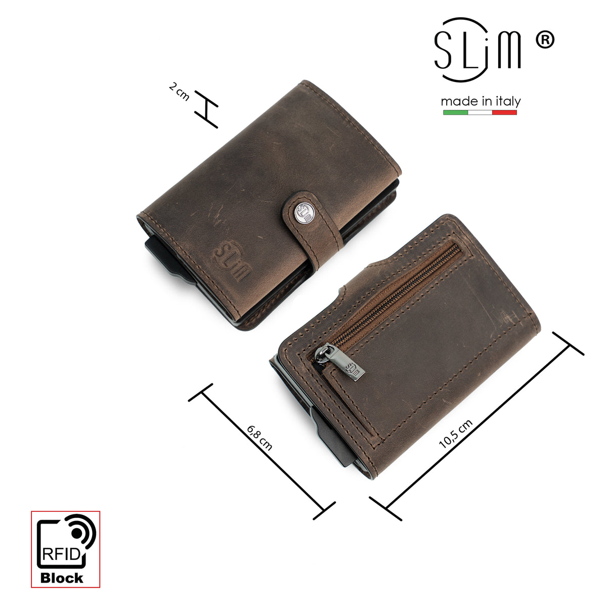 Porta Carte Vera Pelle Crazy Horse Brown con zip