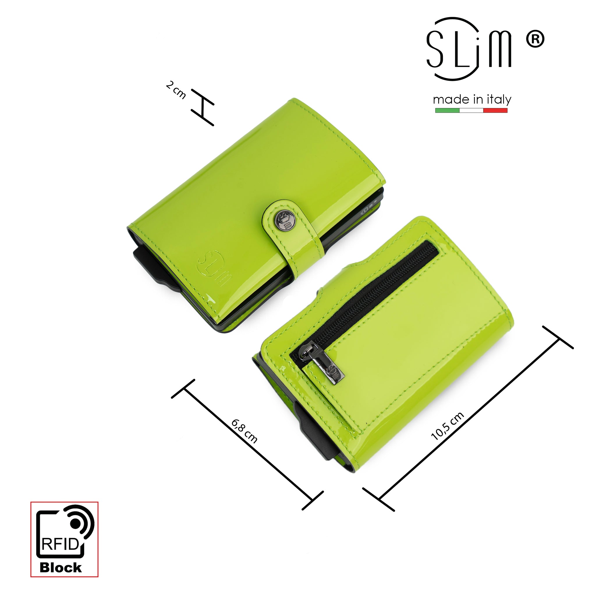 Porta Carte Vera Pelle Specchio Verde Mela con Zip