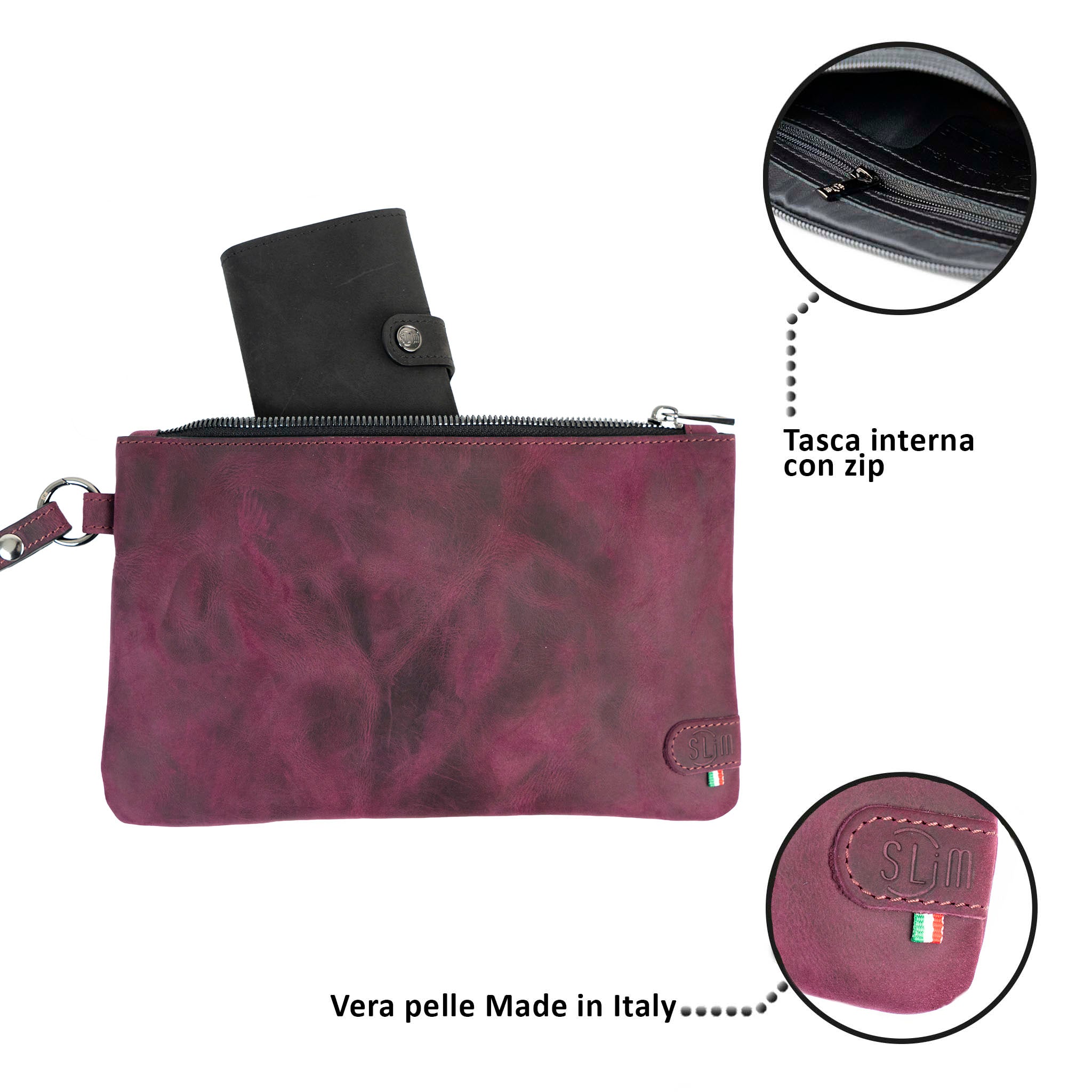 Pochette con Polsiera Vera Pelle Crazy Horse Viola