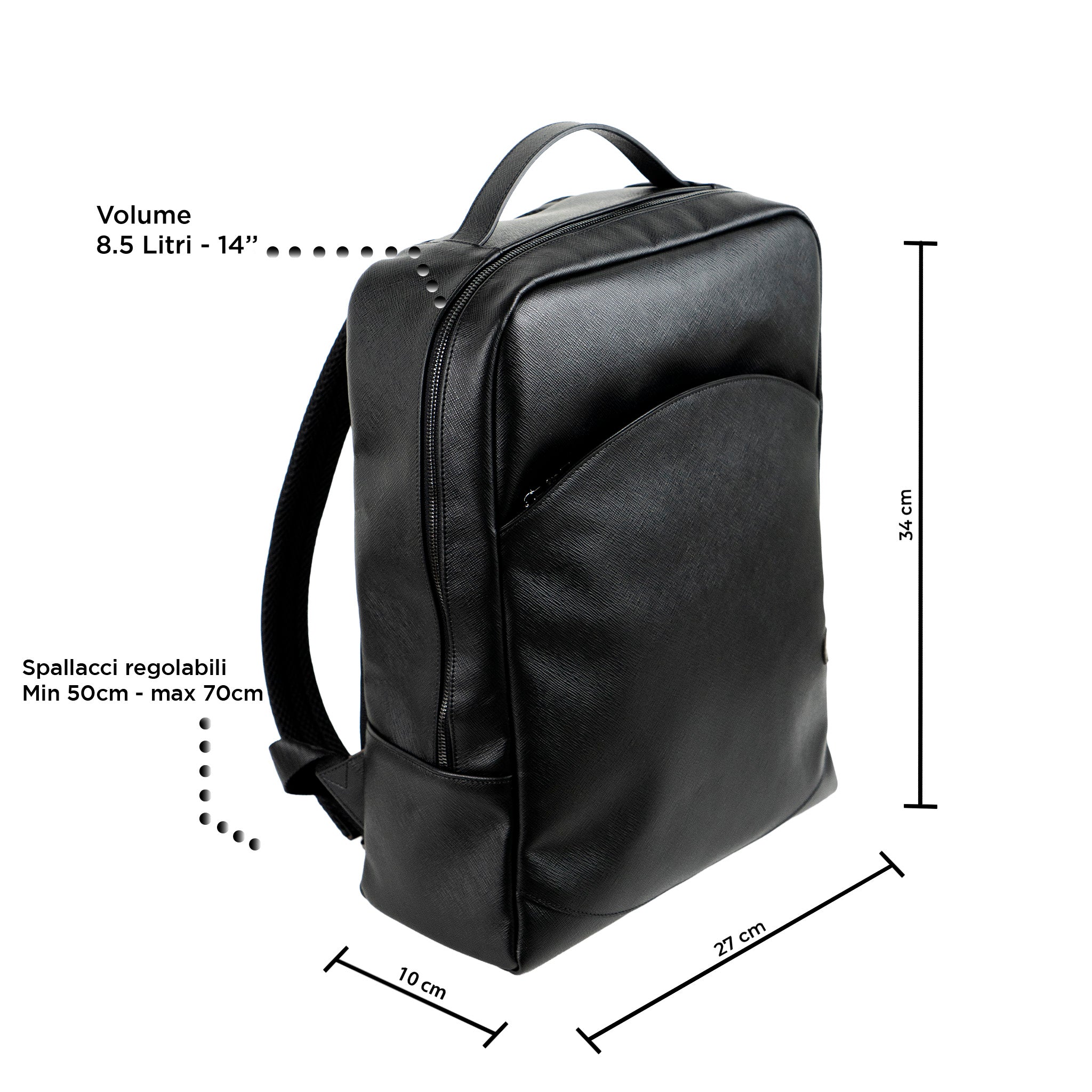 Zaino Medio Vera Pelle Saffiano Nero