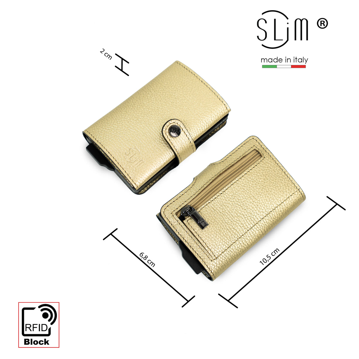 Porta Carte Vera Pelle Bottalato Metal Oro