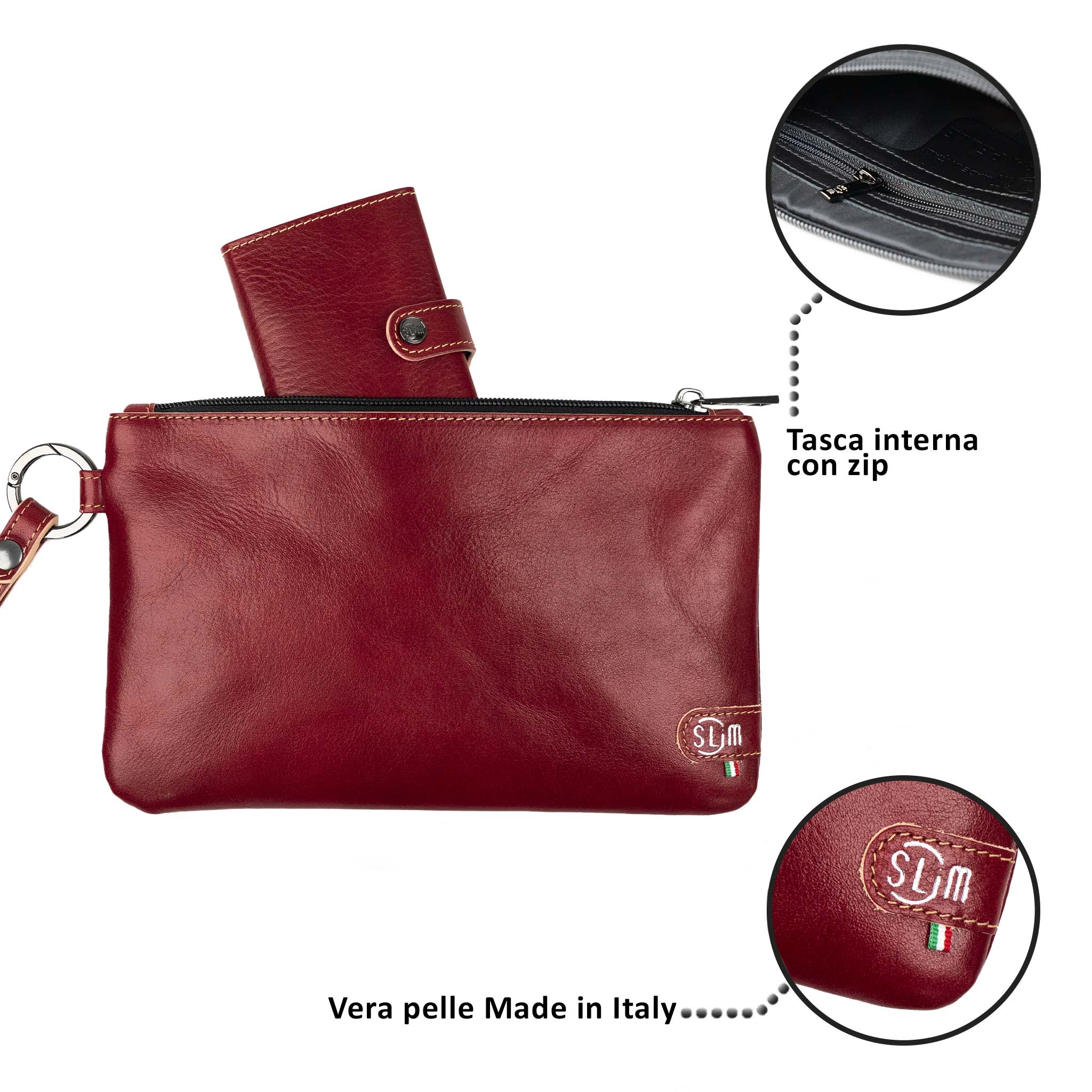 Genuine Vegetable Tanned Leather Wristlet Pouch Red